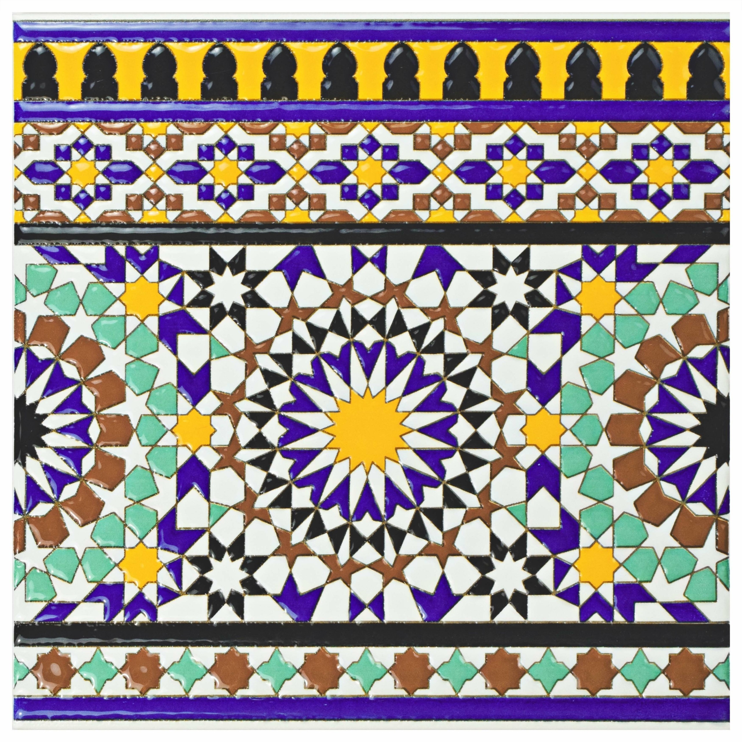 Glazed Square Ceramic Cenefa Border Tile in Blue/Green