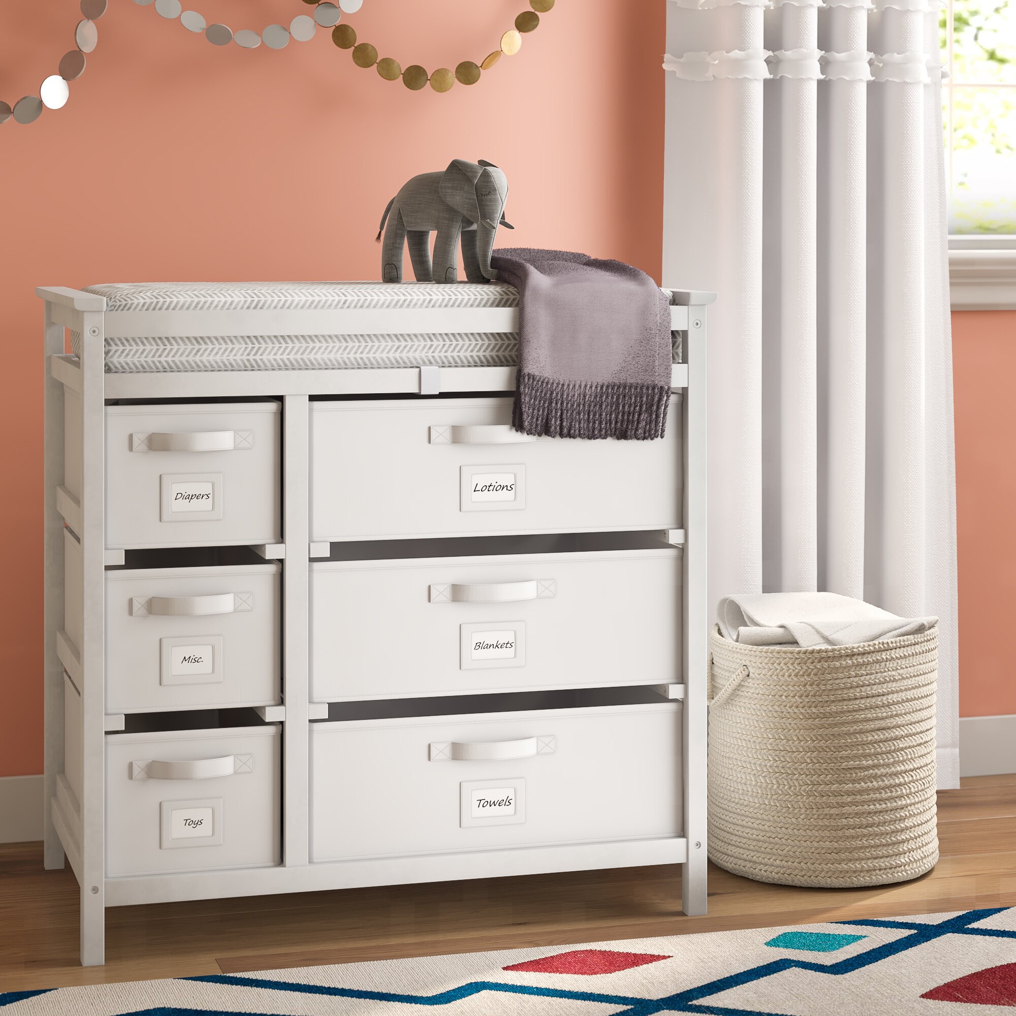 Heid Modern Changing Table with Pad and 6 Baskets