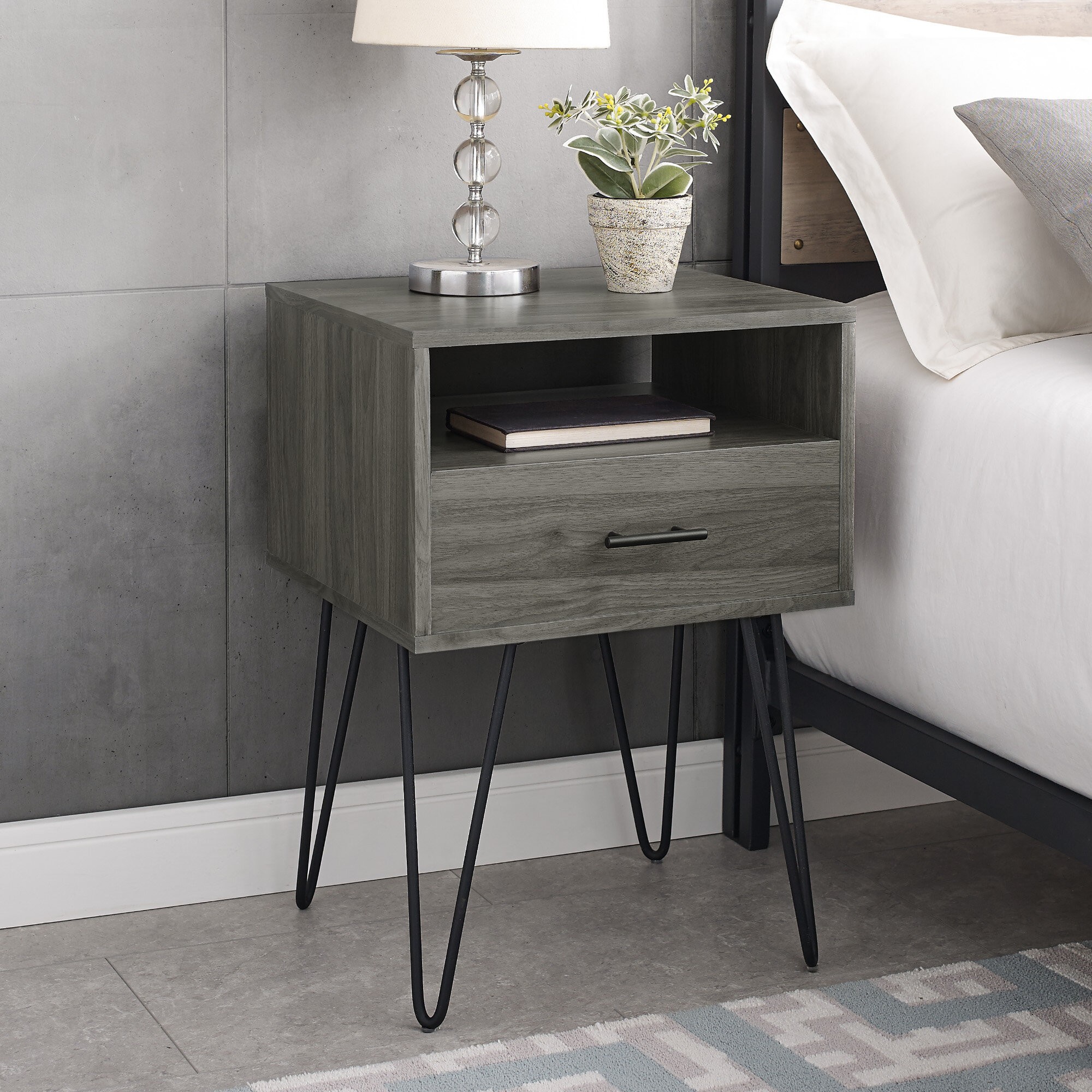 Kamille Single Hairpin Leg 1 Drawer Nightstand