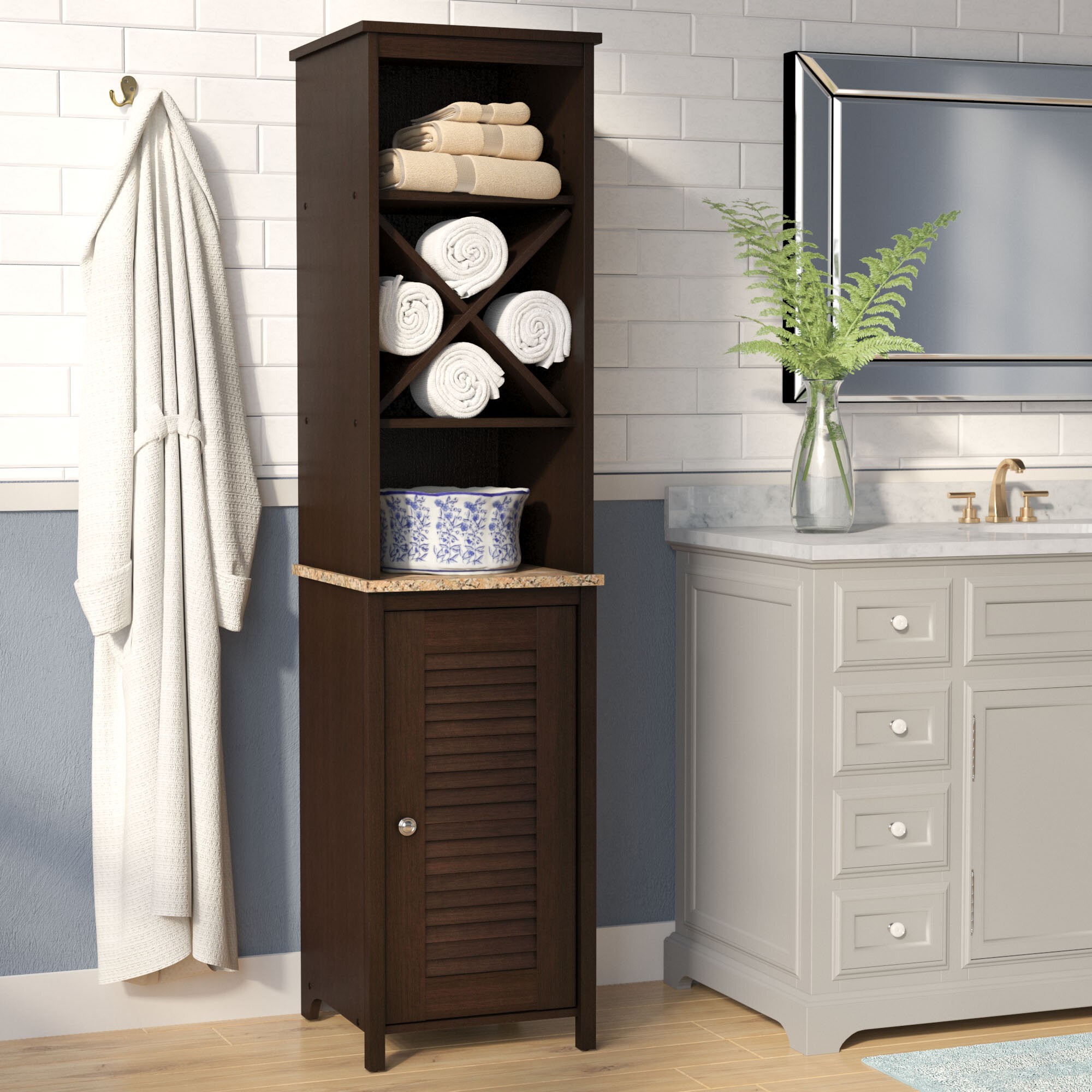 Millersburg 14.72" W x 60.59" H Free-Standing Linen Cabinet