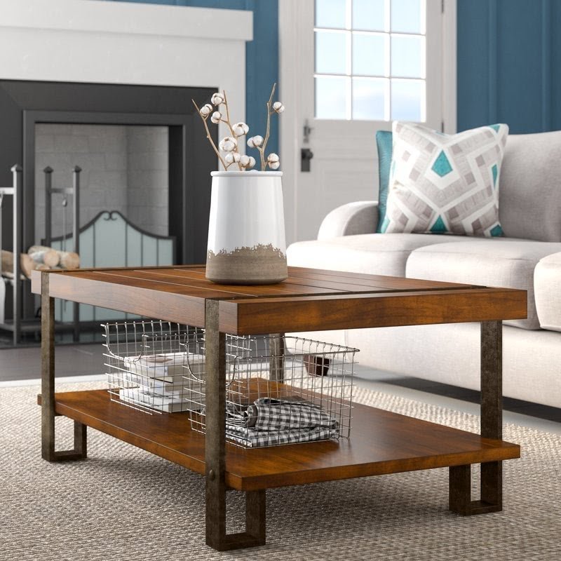 Oiled Bronze Oak Metal Coffee Table