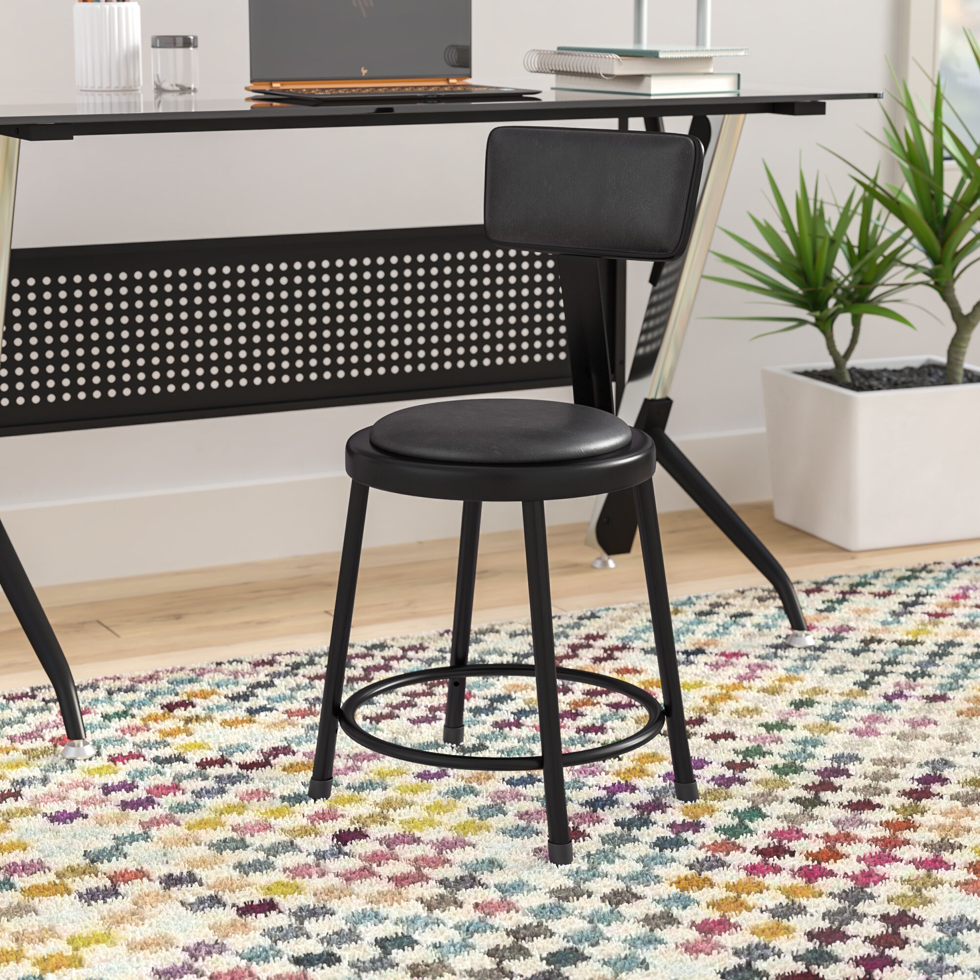 Padded Industrial Stool with Backrest