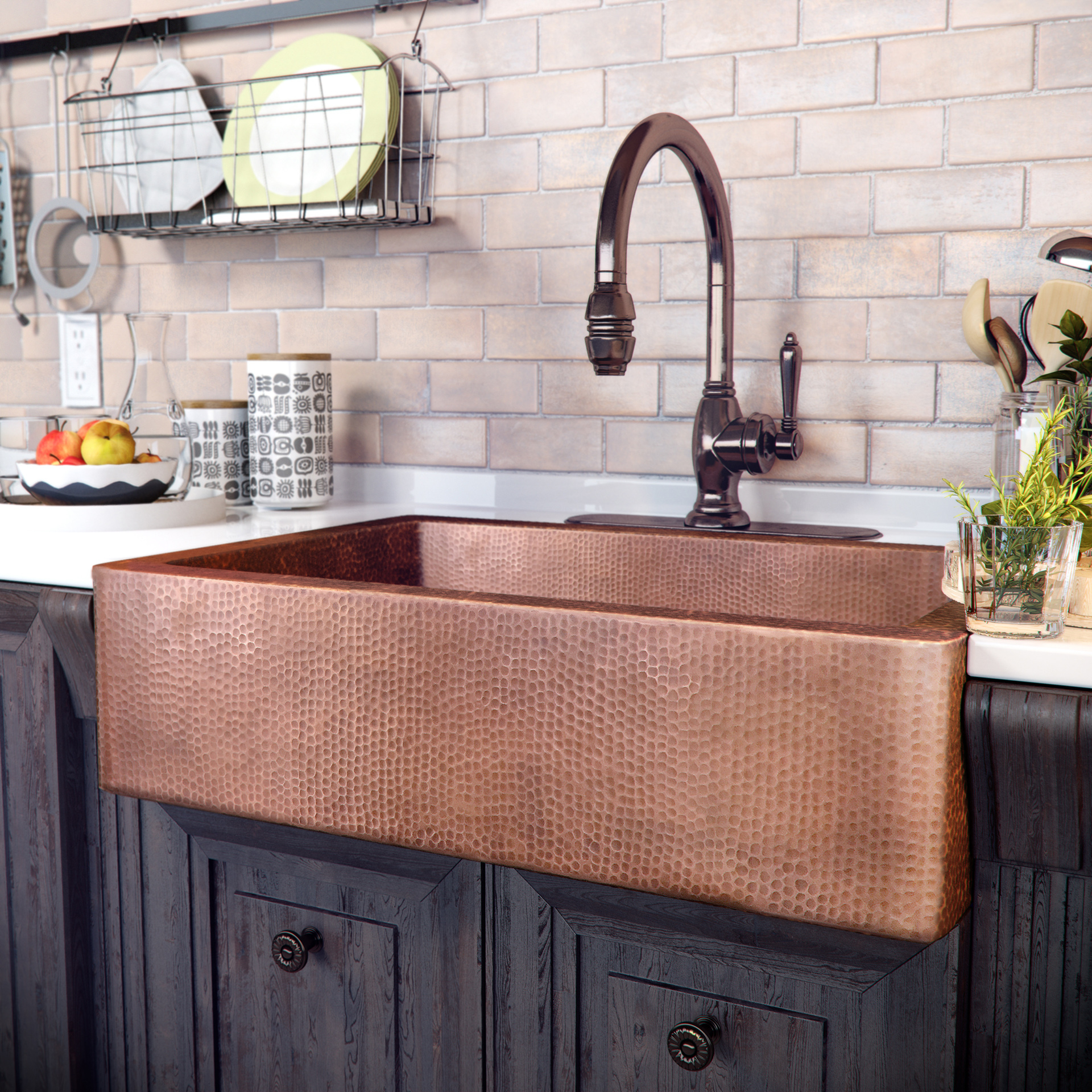 Pure Solid Copper Farmhouse/Apron Sink