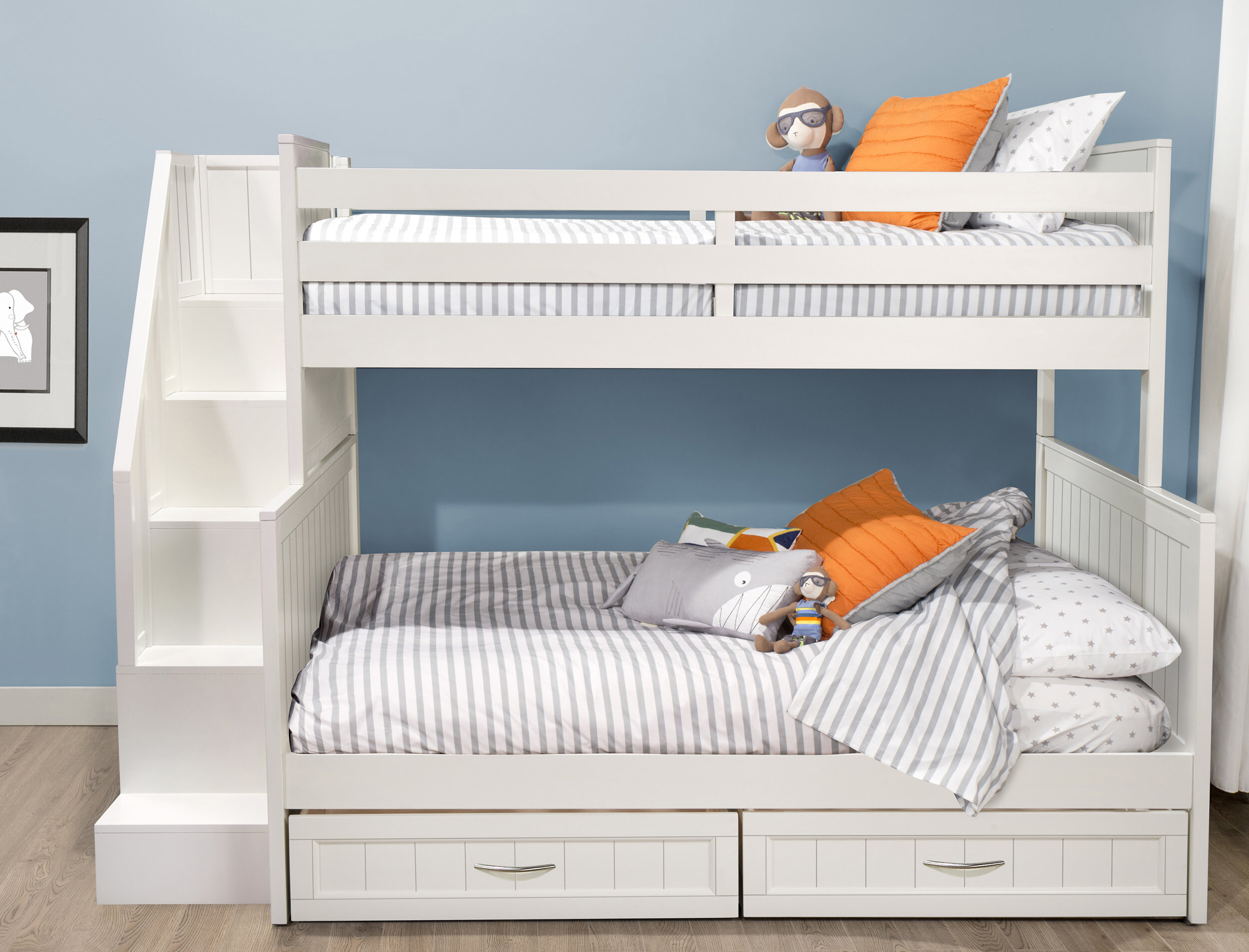 Retro Twin Over Full Standard Bed With Storage Drawers And Rails