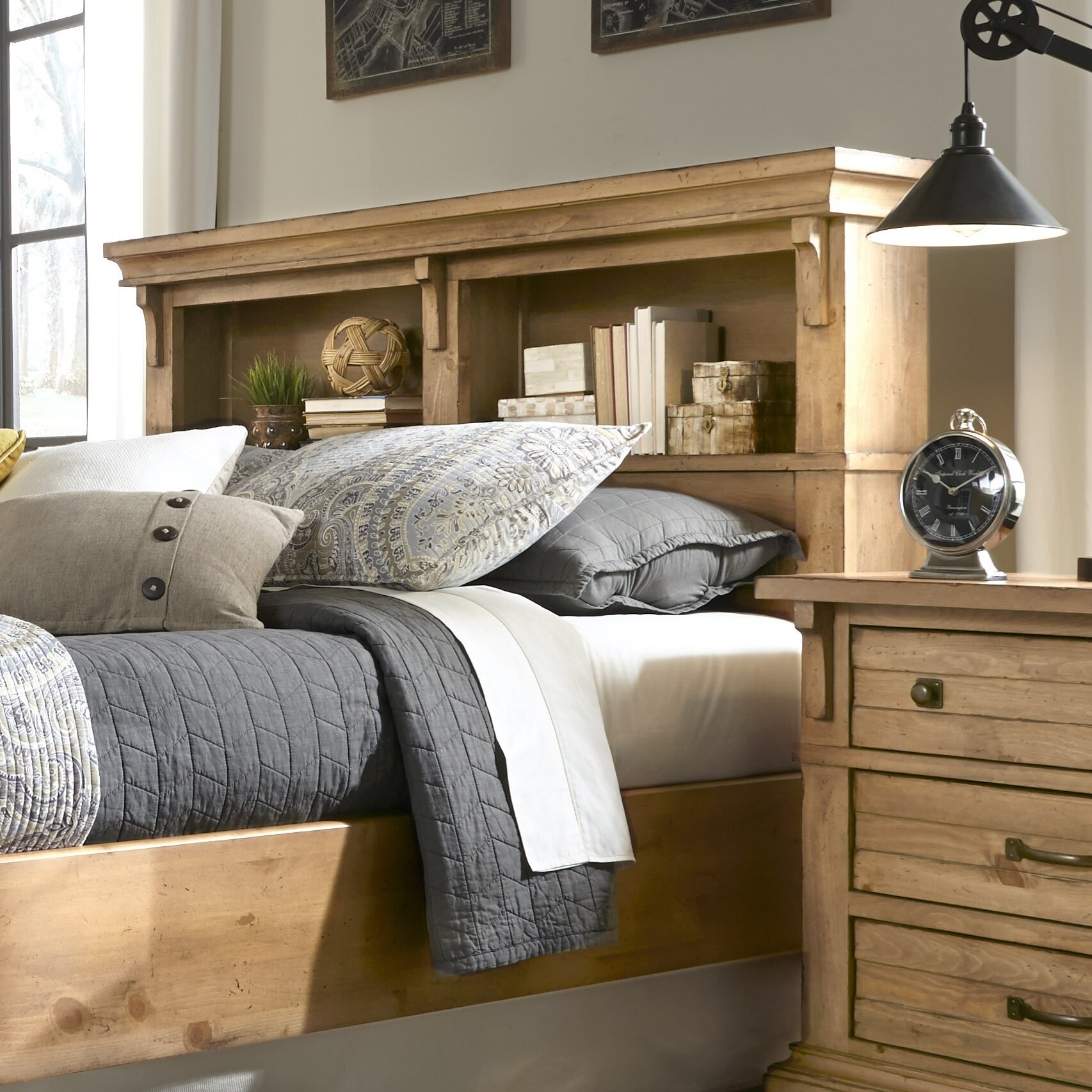 Rustic Bookcase Headboard with Solid Veneers