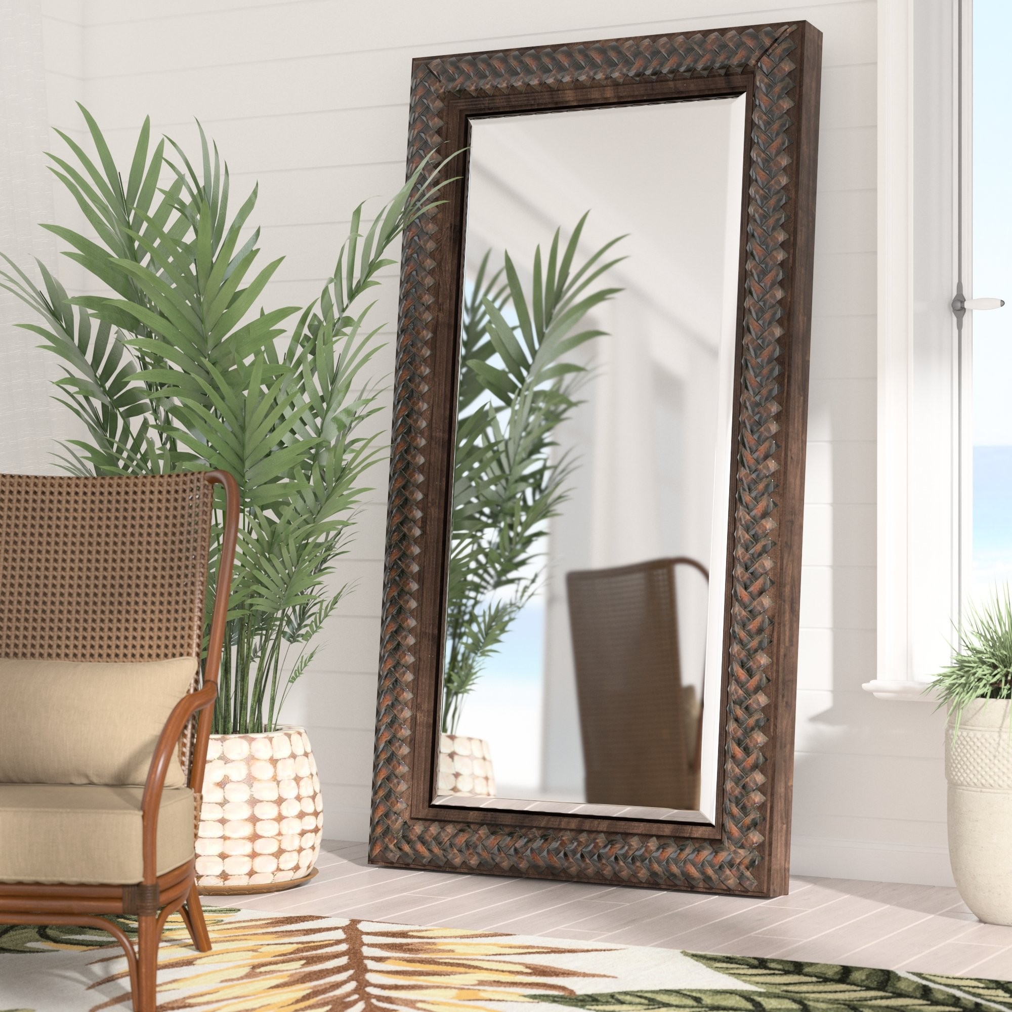 Rustic Walnut Floor Mirror