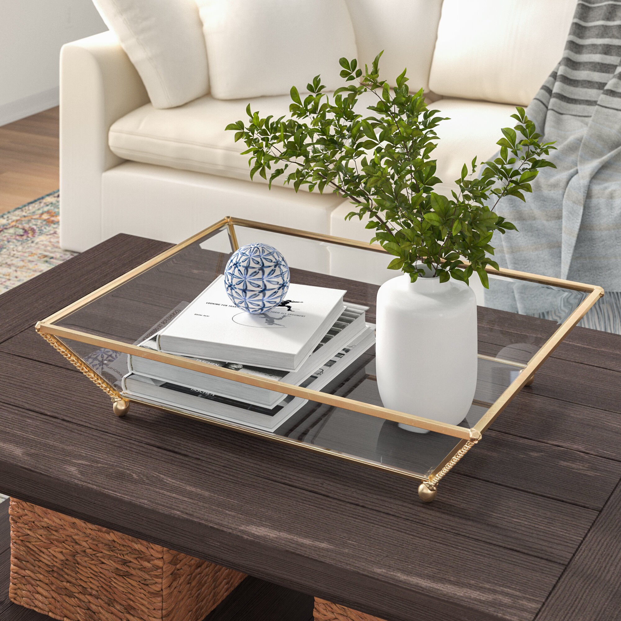 Shelva Mirrored Bottom Glass Keepsake Vanity Tray