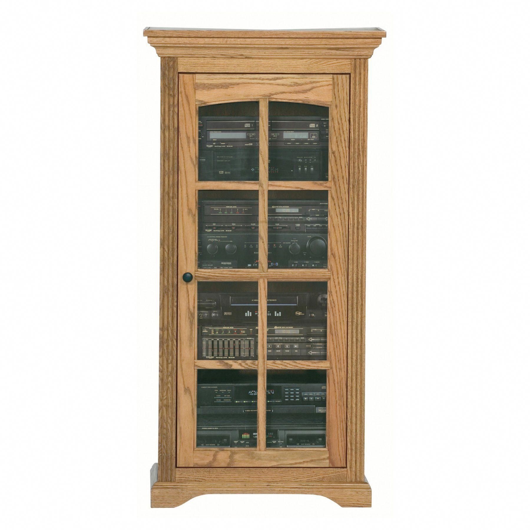 Solid Oak Wood and Steel Audio Cabinet