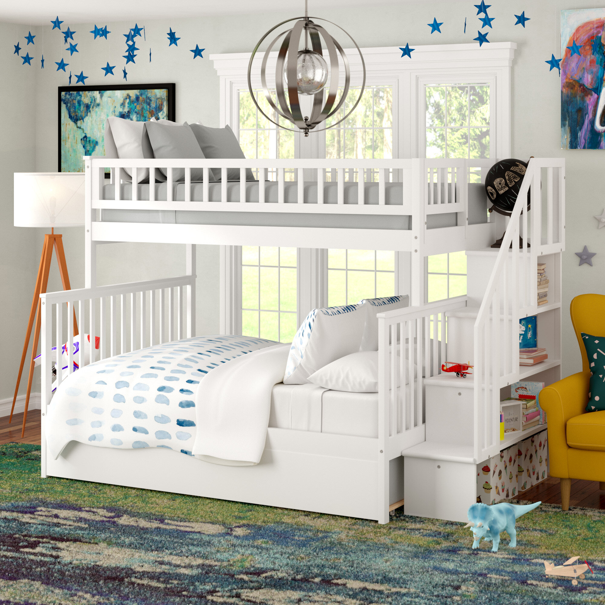 Sturdy Hardwood Twin Over Full Bunk Bed With A Trundle