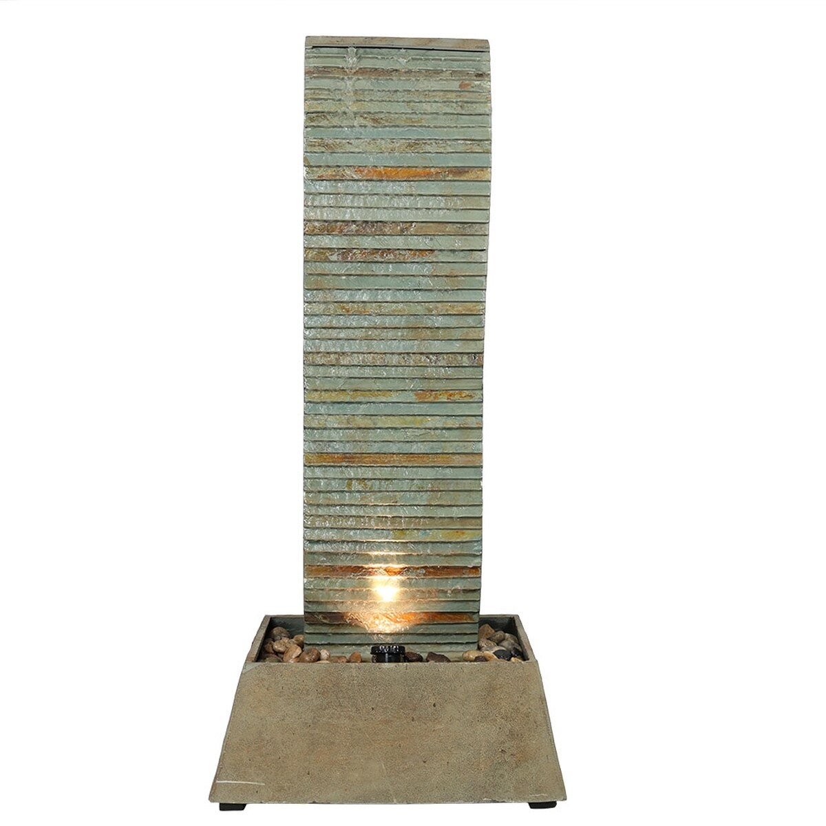 Sunnydaze Spiraling Slate Freestanding Outdoor Water Fountain with LED Lights, 49 Inch Tall