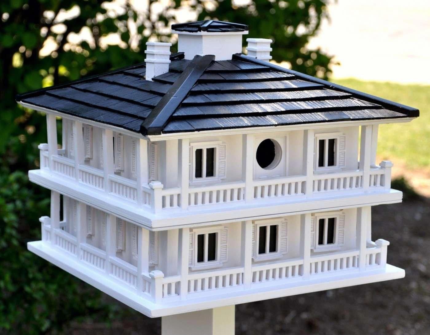 White Post-Mounted Hardwood Birdhouse