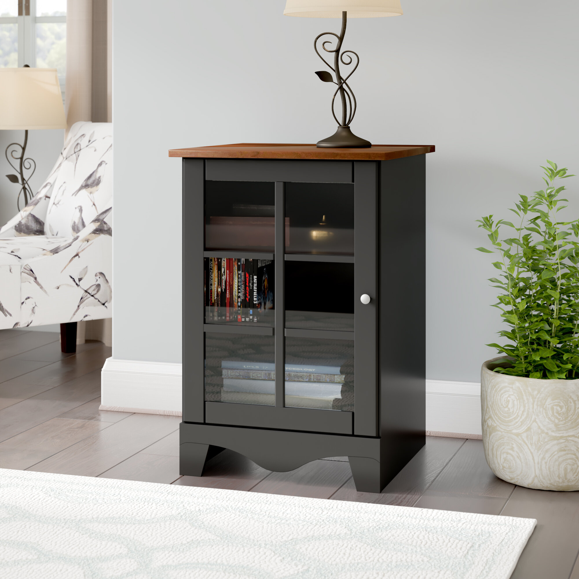 Wood 1 Door Audio Tower with Tempered Glass