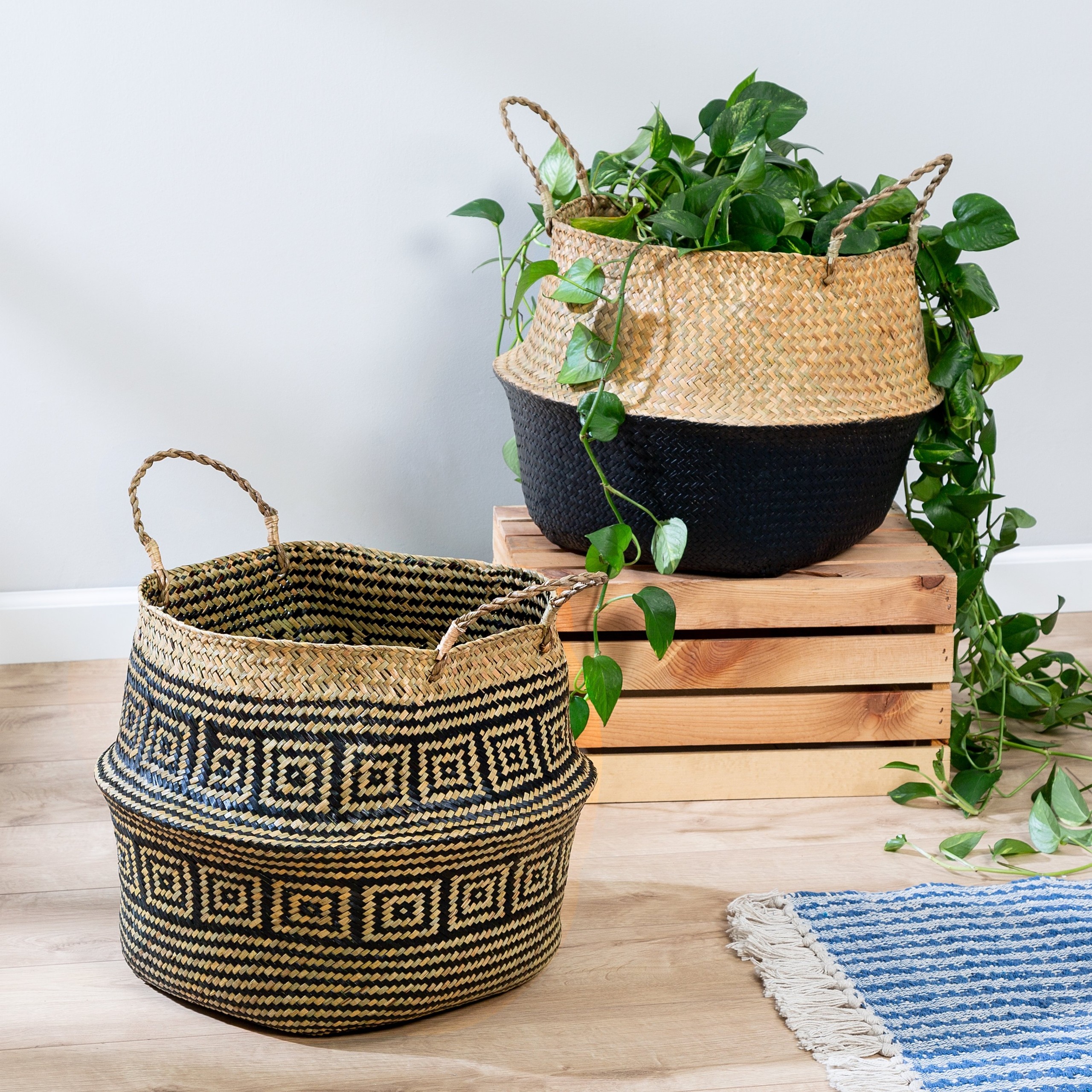 2 Piece Belly Rattan Basket Set