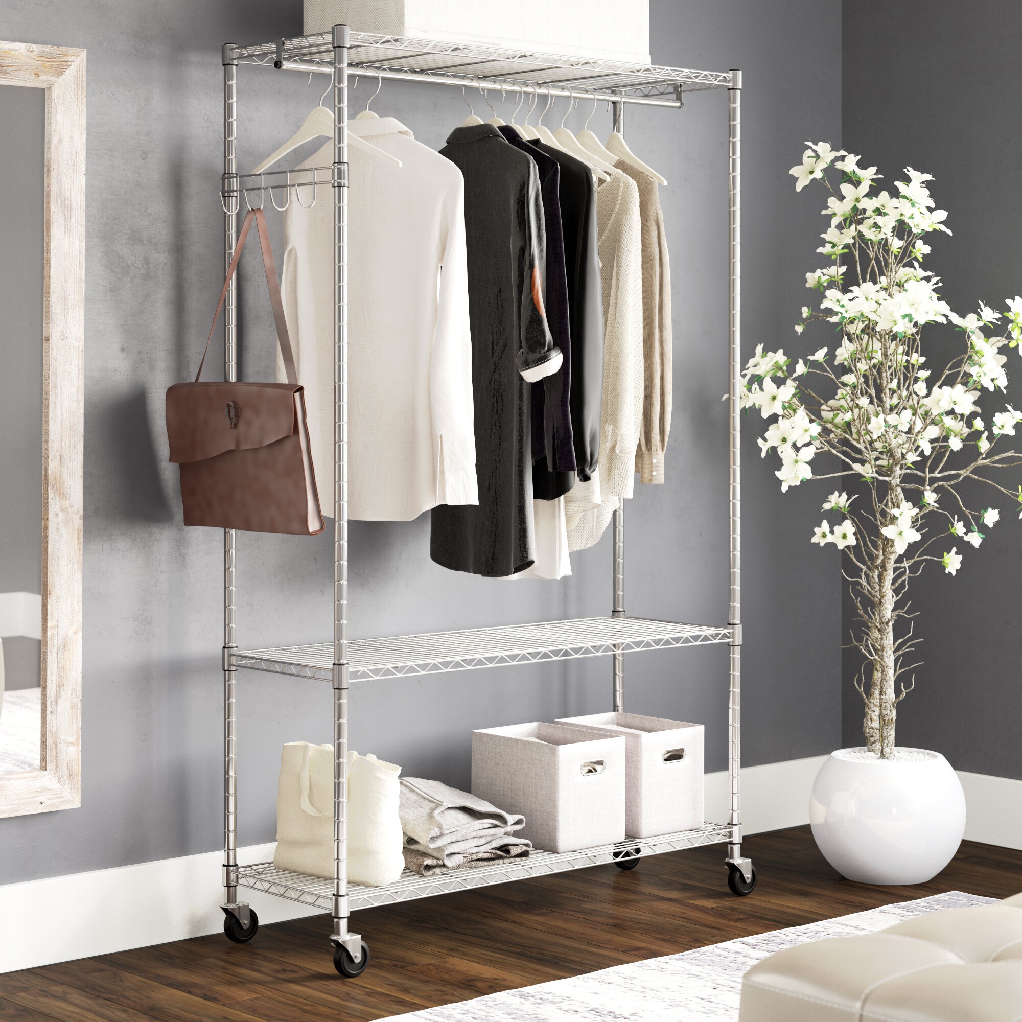 Bevill 48" W 3 Tier Rolling Garment Rack