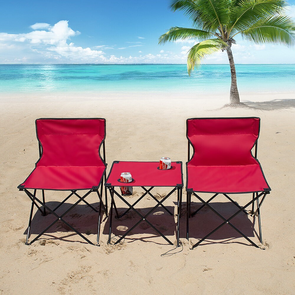 Black Metal Blue Folding Camping Chair Set
