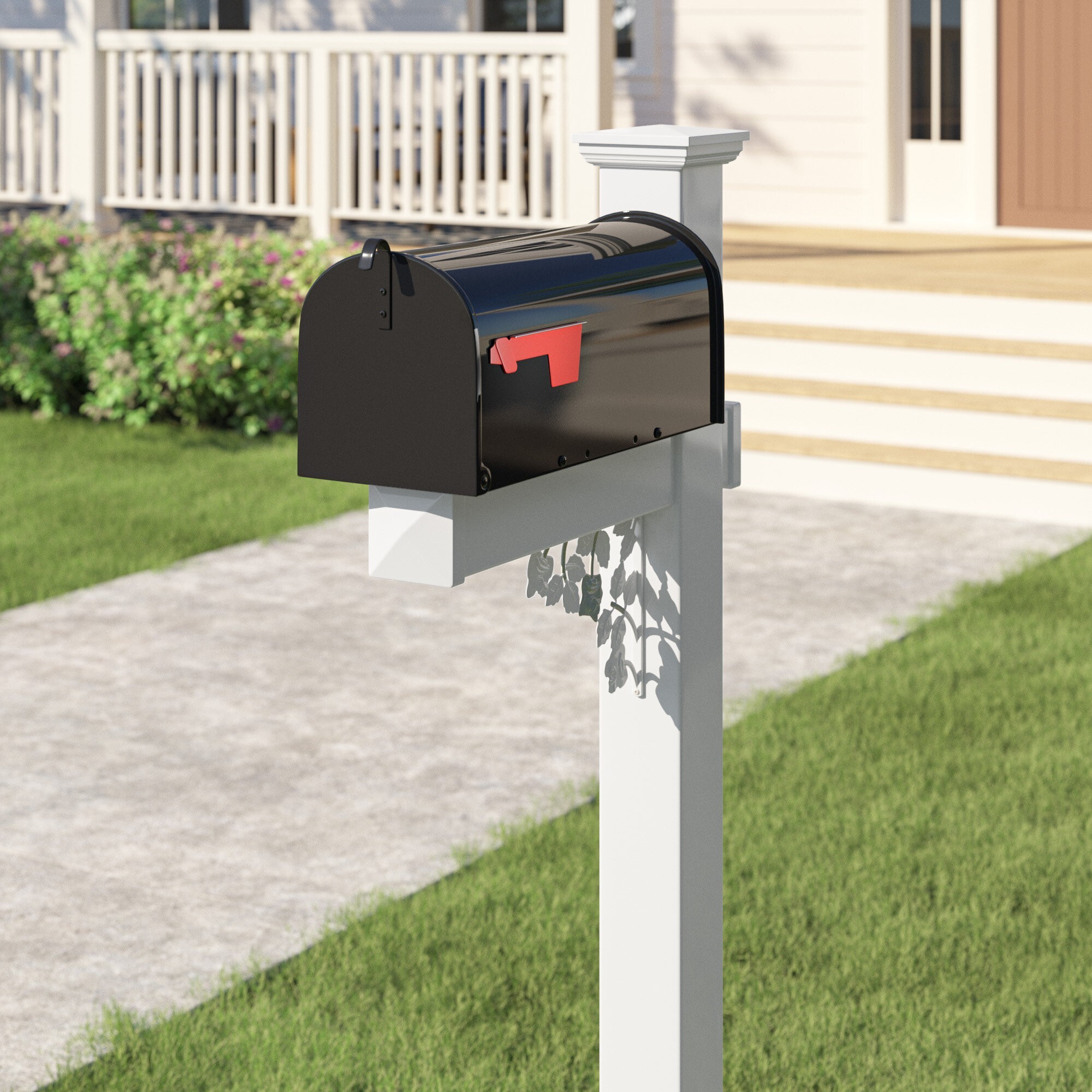Black Steel Plastic Post Mounted Mailbox