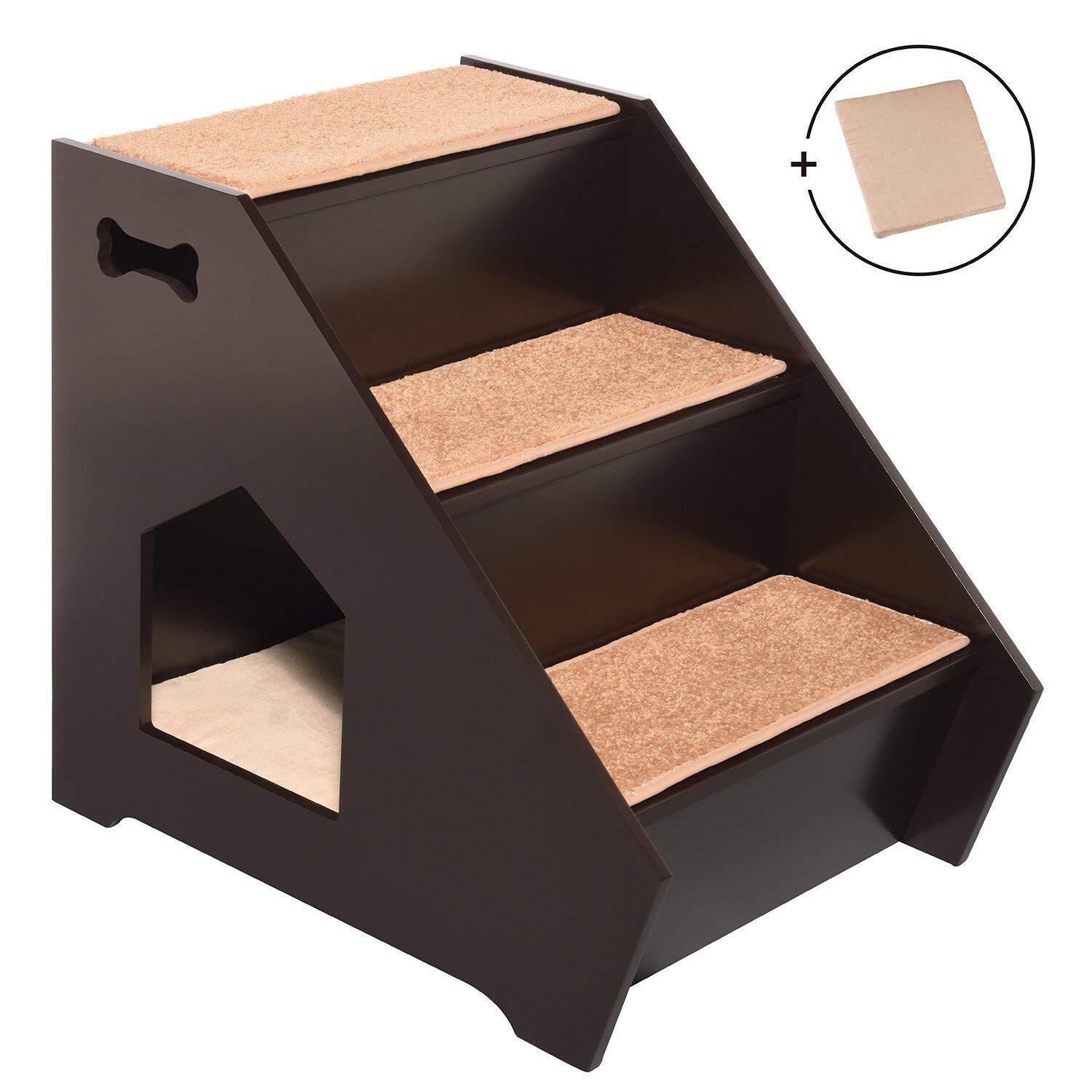 Brown 3 Step Wooden Pet Stair