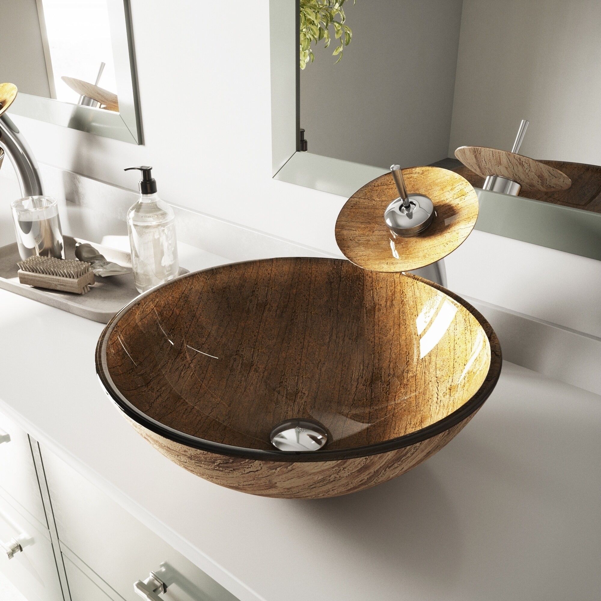 Brown Tempered Glass Handmade Circular Vessel Bathroom Sink