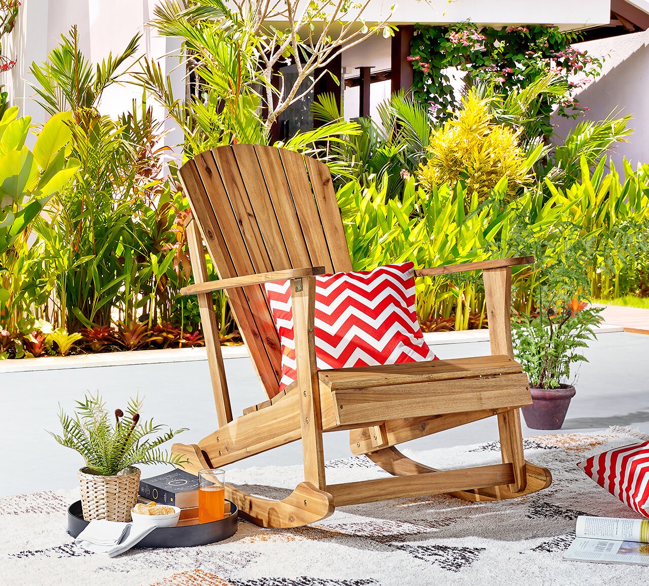 Delgado Acacia Solid Wood Rocking Adirondack Chair