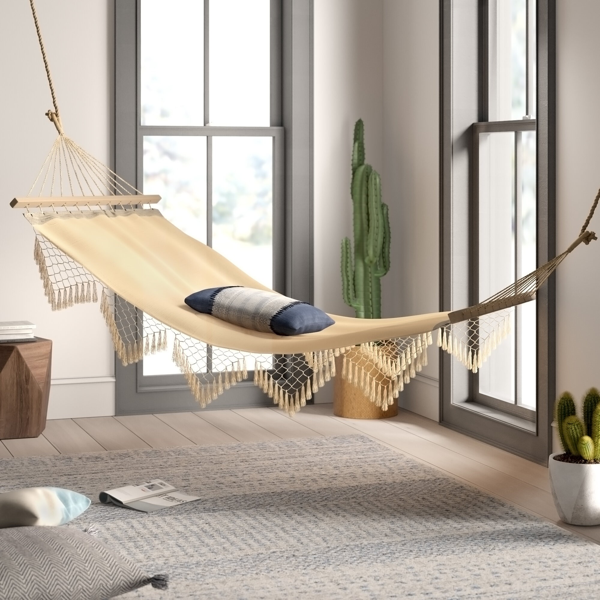 Edyth Fringed Cotton Tree Spreader Bar Hammock
