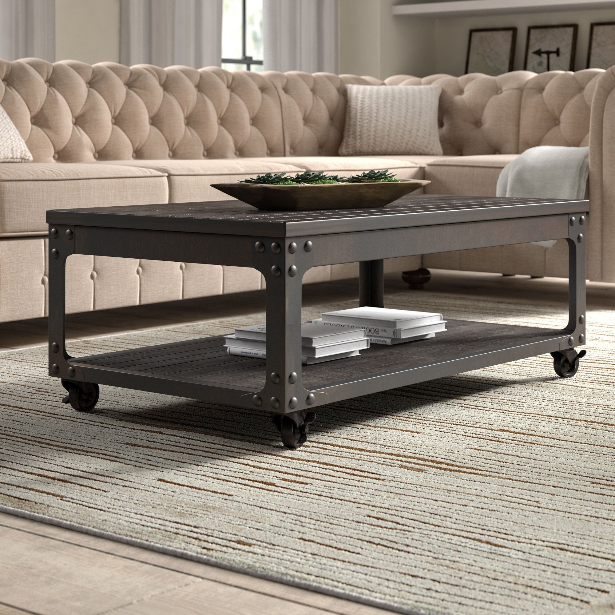 Glastonbury Lift Top Wheel Coffee Table with Storage
