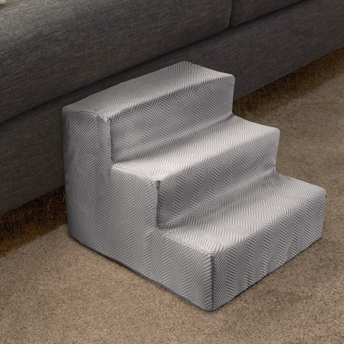 Gray 3 Step Foam Pet Stair