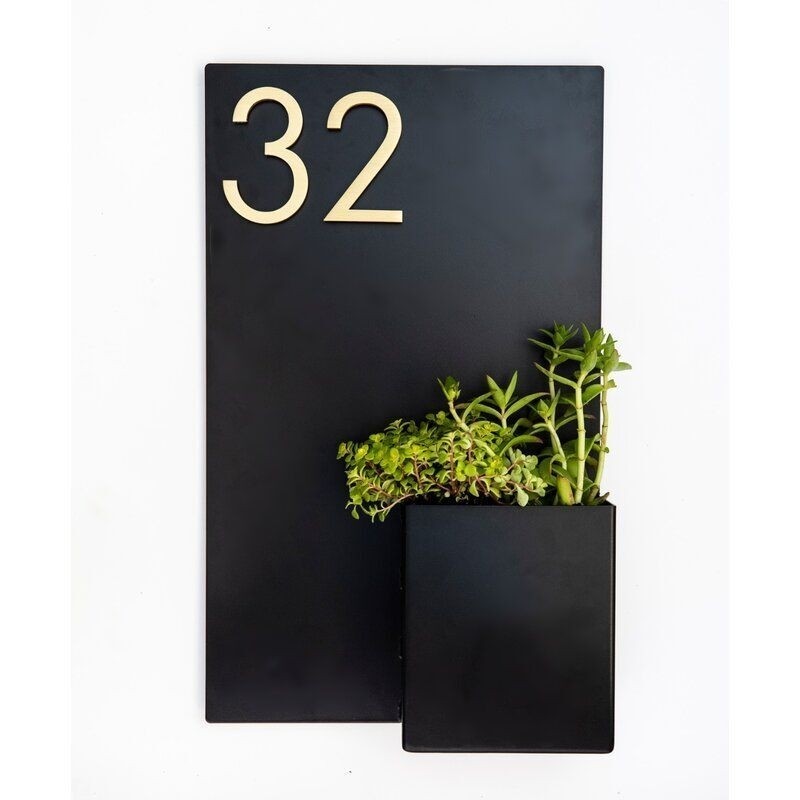 Minimalist Wall Address Plaque With Flowerpot