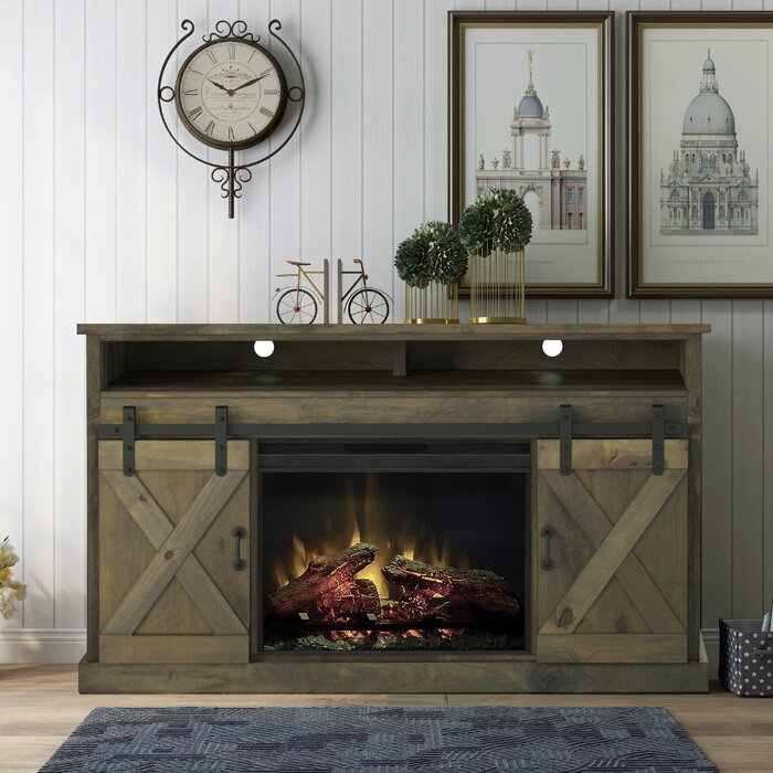 Pullman TV Stand for TVs up to 85" with Electric Fireplace Included