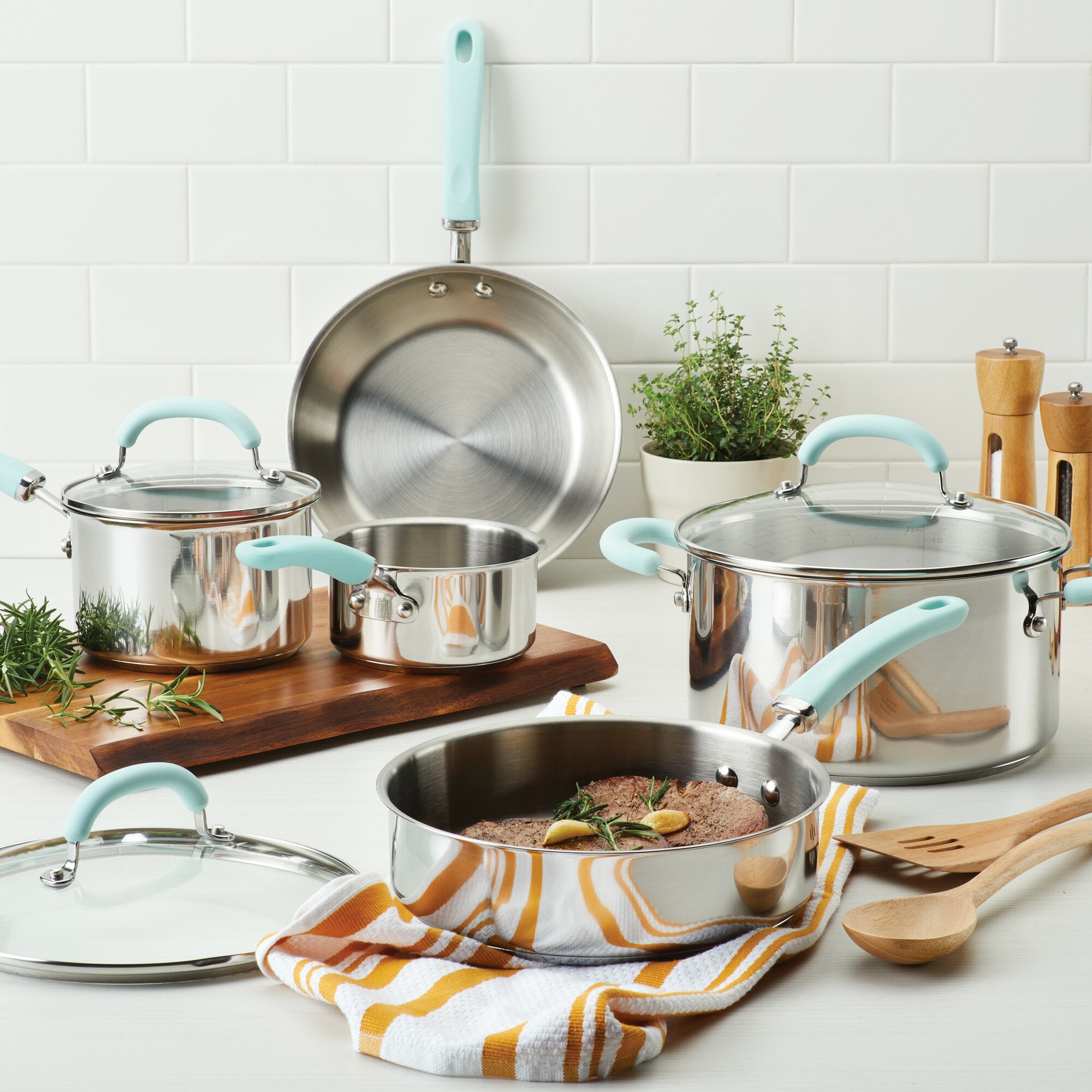 Rachael Ray Create Delicious 10 Piece Stainless Steel Cookware Set