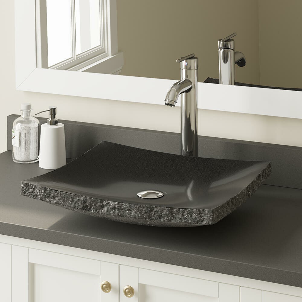 Shanxi Stone Rectangular Vessel Bathroom Sink with Faucet
