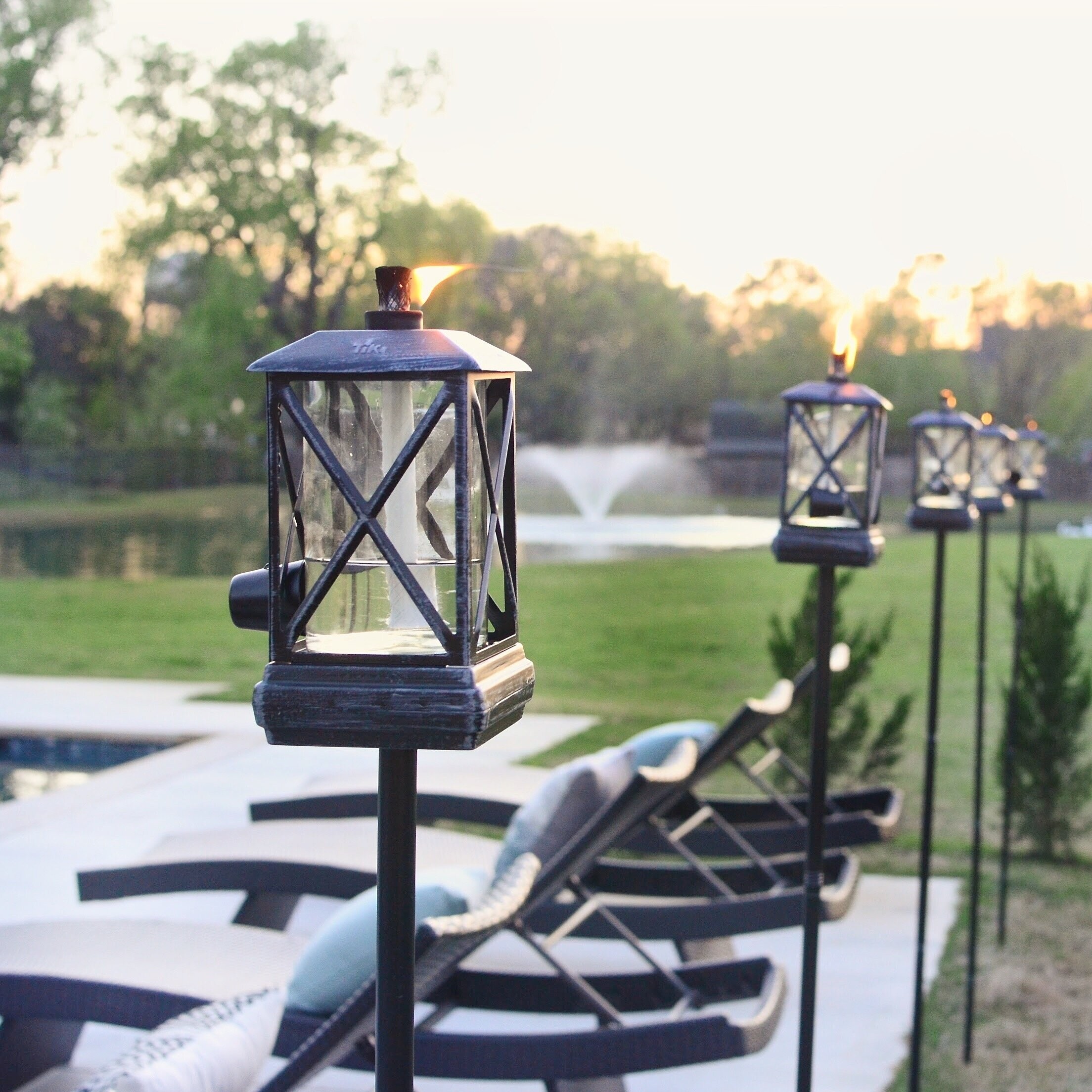 Square Beacon Metal Garden Torch (Set of 2)