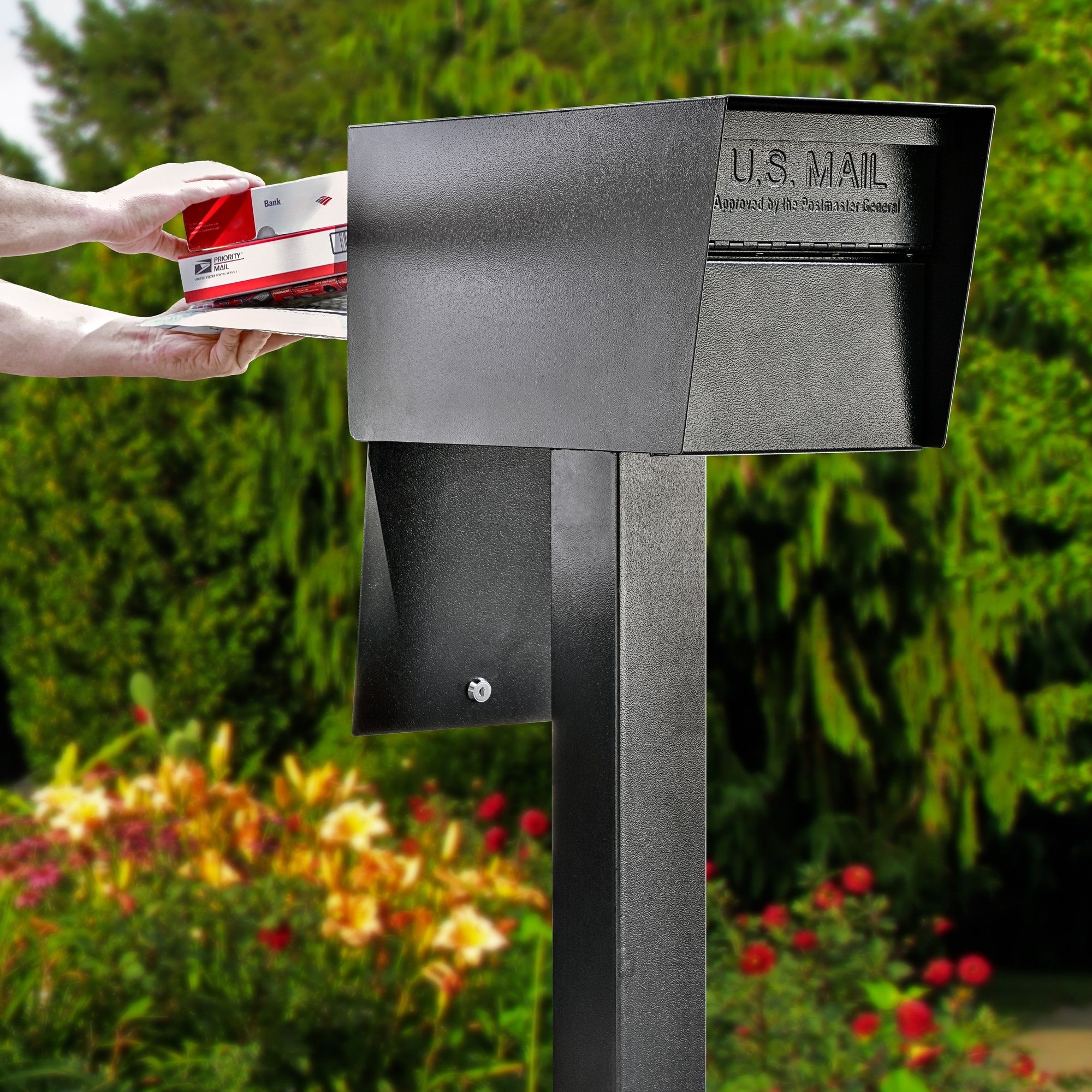 Steel Black Post Mounted Mailbox
