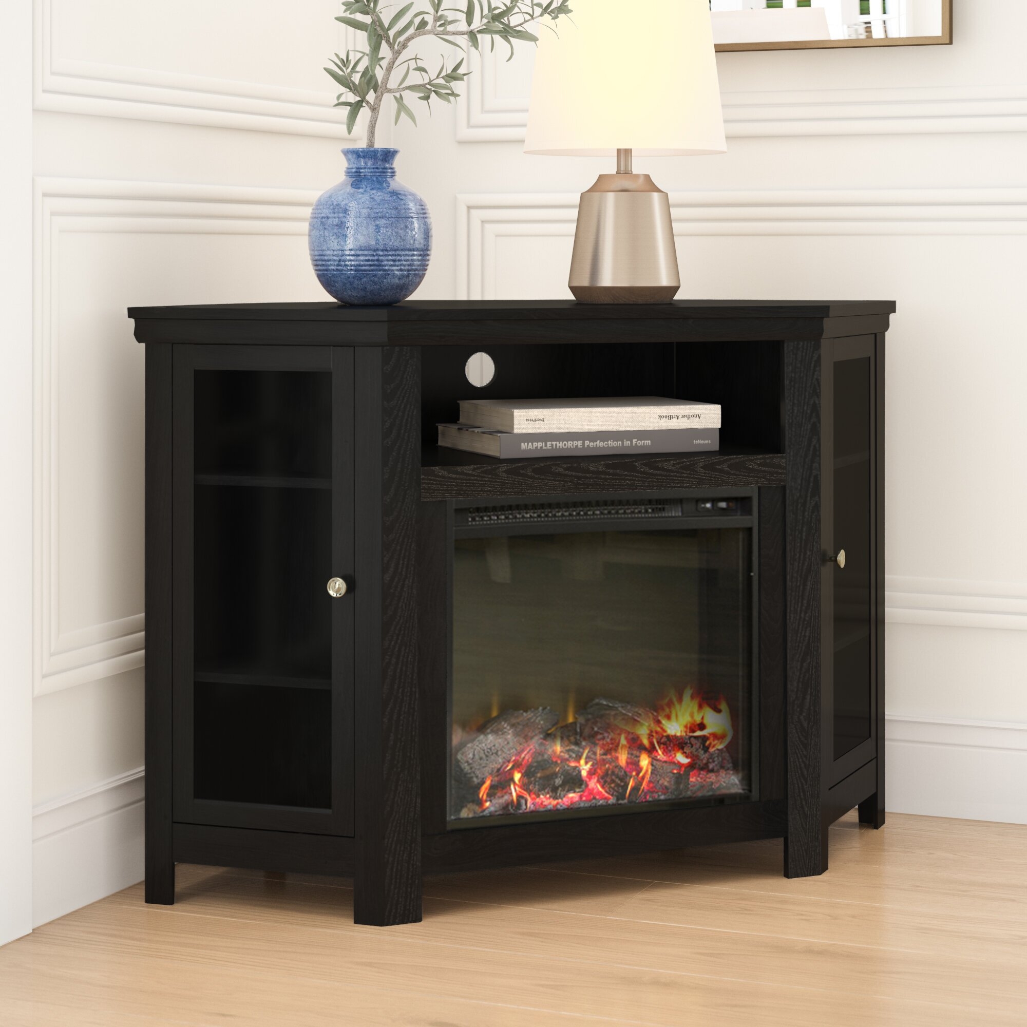 Tieton Corner TV Stand for TVs up to 50" with Electric Fireplace Included