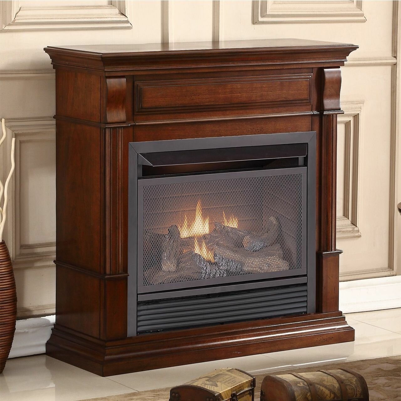Vent Free Freestanding 40"H x 40"W Propane/Natural Gas Fireplace with Remote