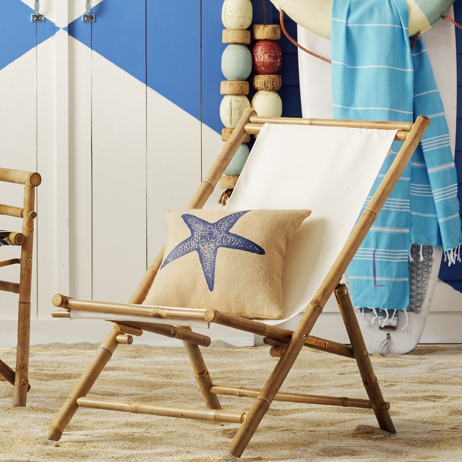 White Bamboo Folding Beach Chair