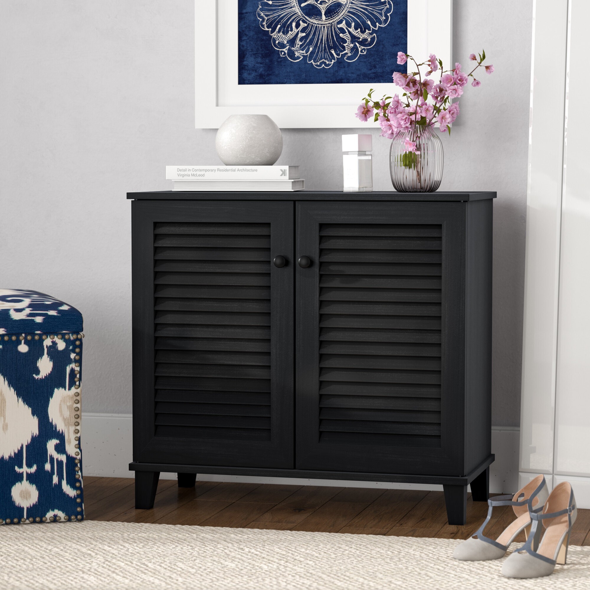 14 Pair Louvered Door Shoe Storager Cabinet