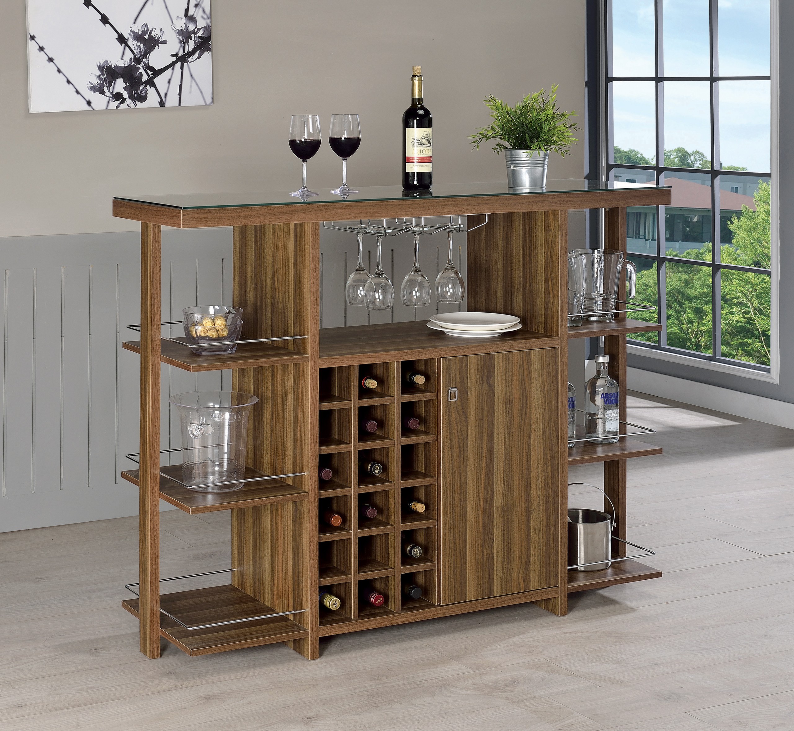 Aadil Open Shelf Bar Cabinet with Wine Storage