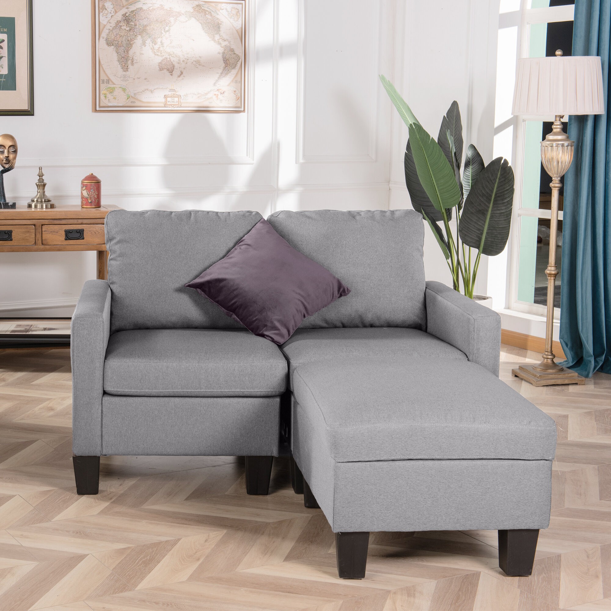 Autumn-Rose 53.5" Wide Reversible Sofa & Chaise with Ottoman