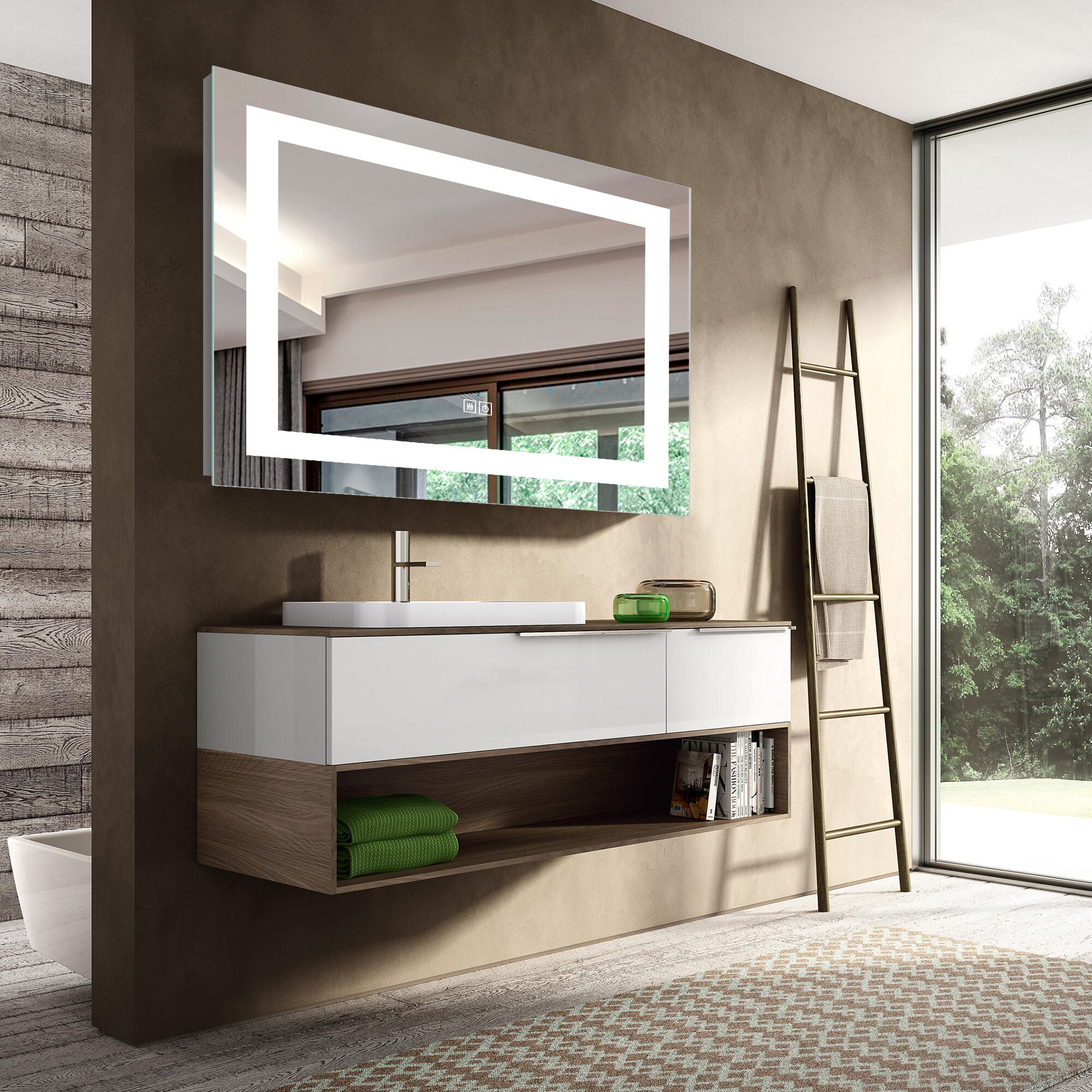 Big Modern Frameless Lighted Bathroom Mirror