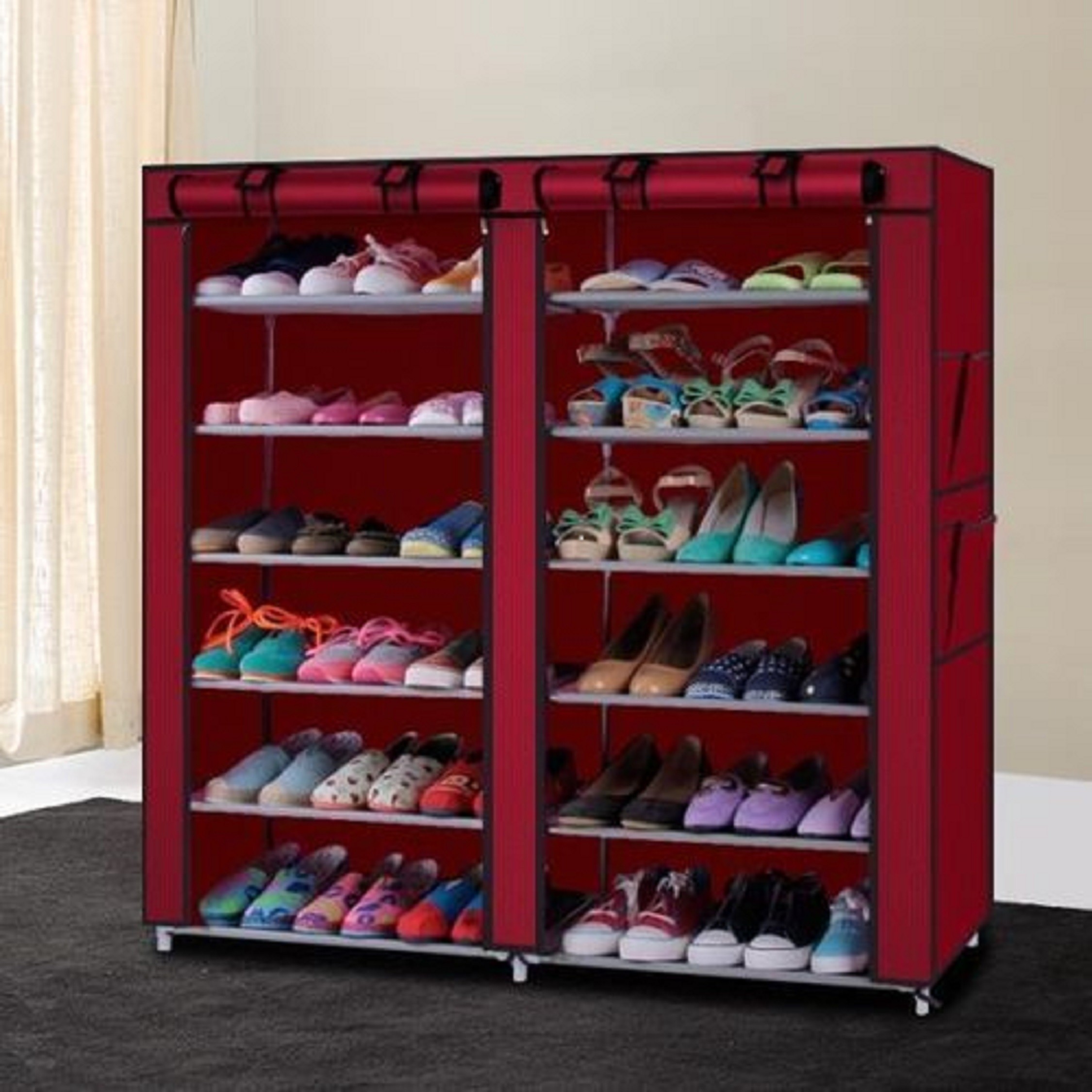Big Spacoius Double Row 27 Pair Shoe Storage Cabinet