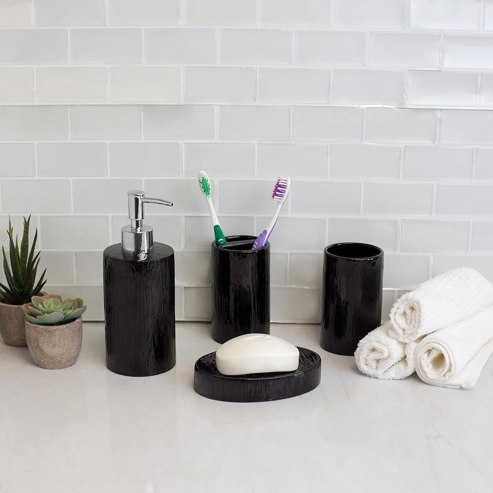 Black 4 Piece Soap and Toothbrush Holder Set