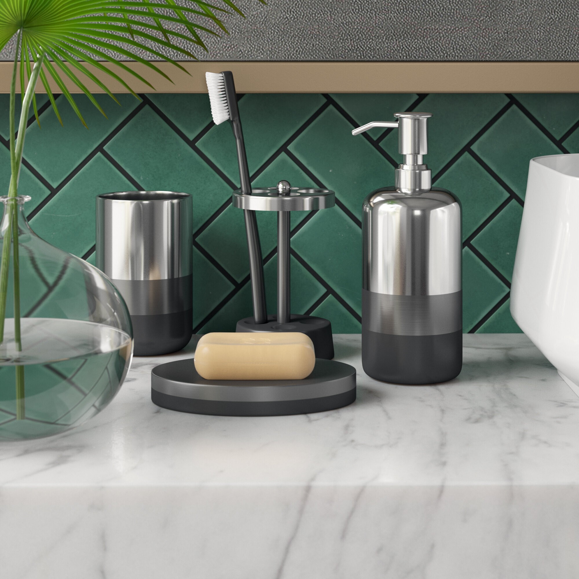 Black and Silver Bathroom Accessories Set