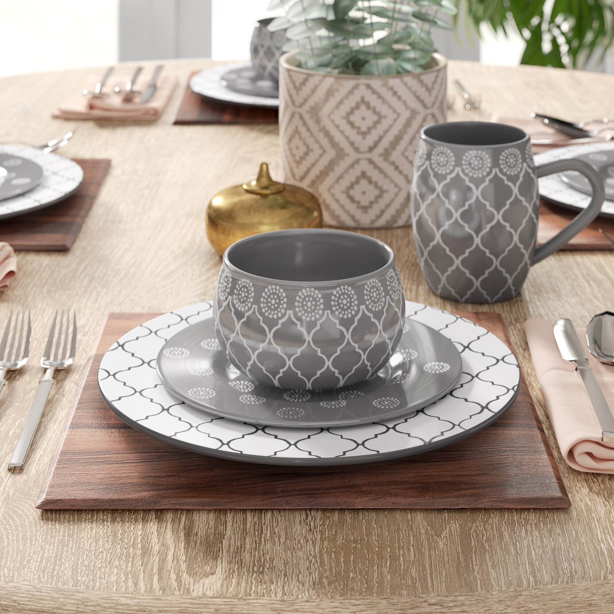 Bohemian Dinnerware Set in Grey