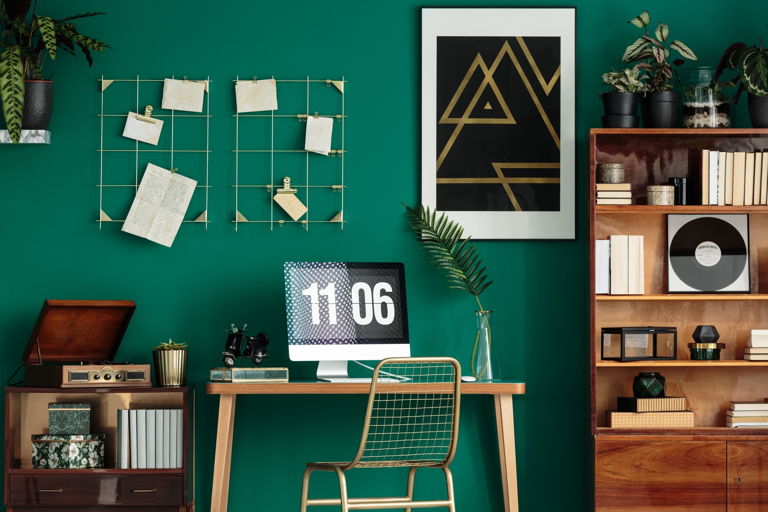 Brown and Green Wall Office Room