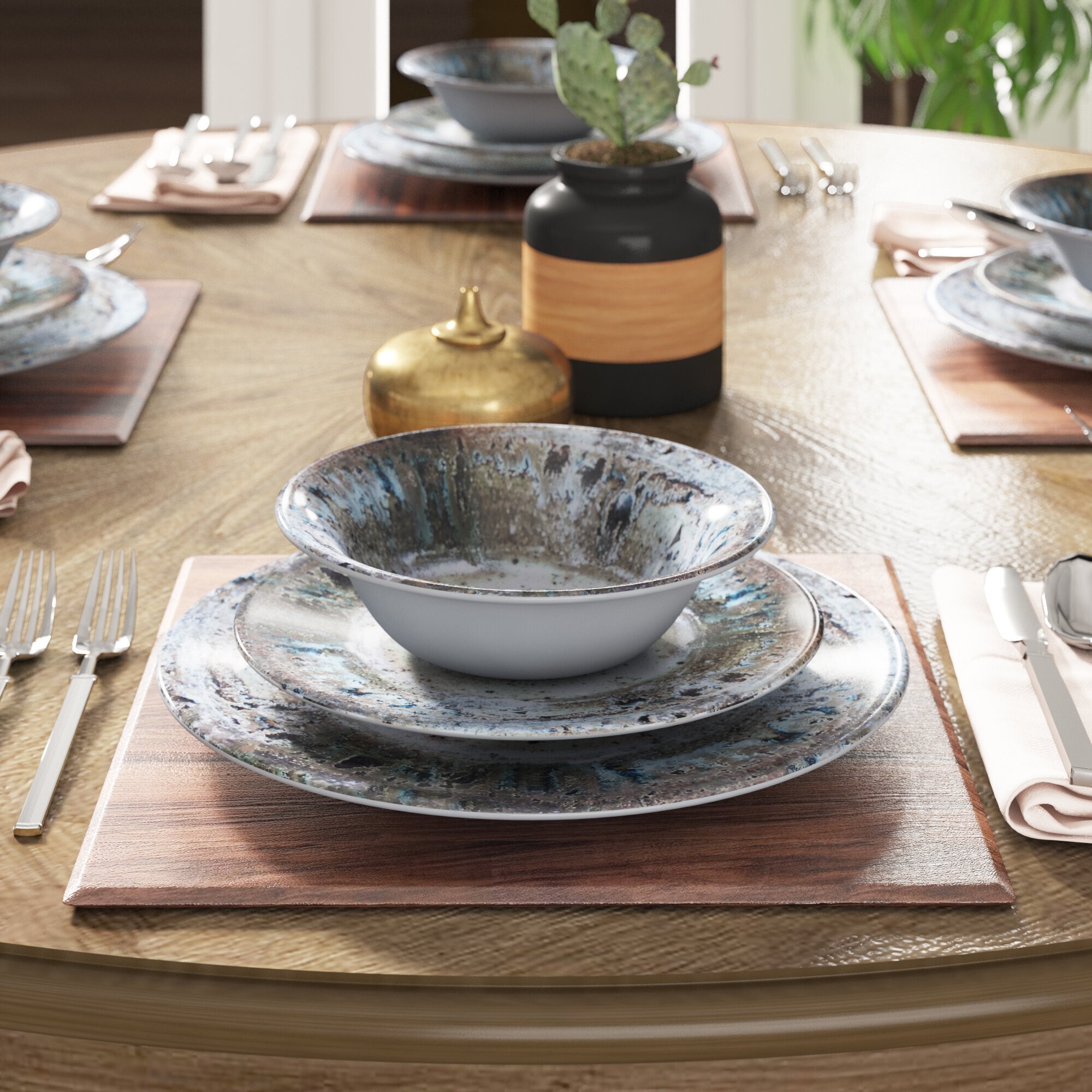 Brown and Grey Melamine Dinnerware Set