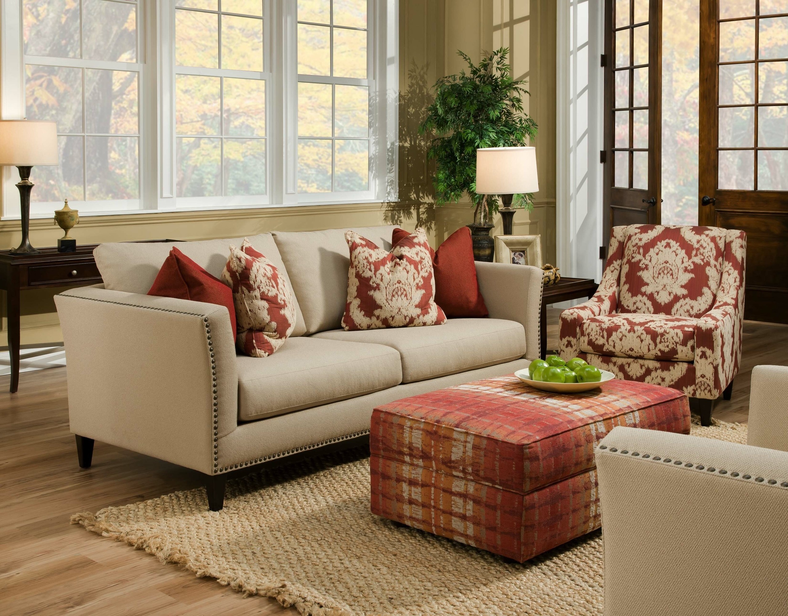 Burgundy and Beige Living Room