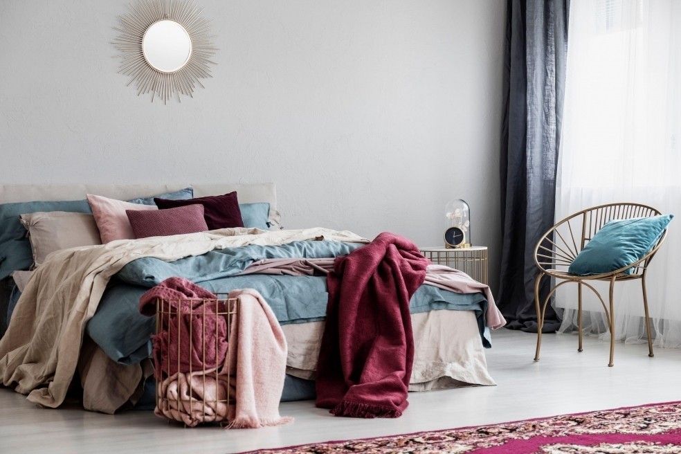 Burgundy and Royal Blue Bedroom Design