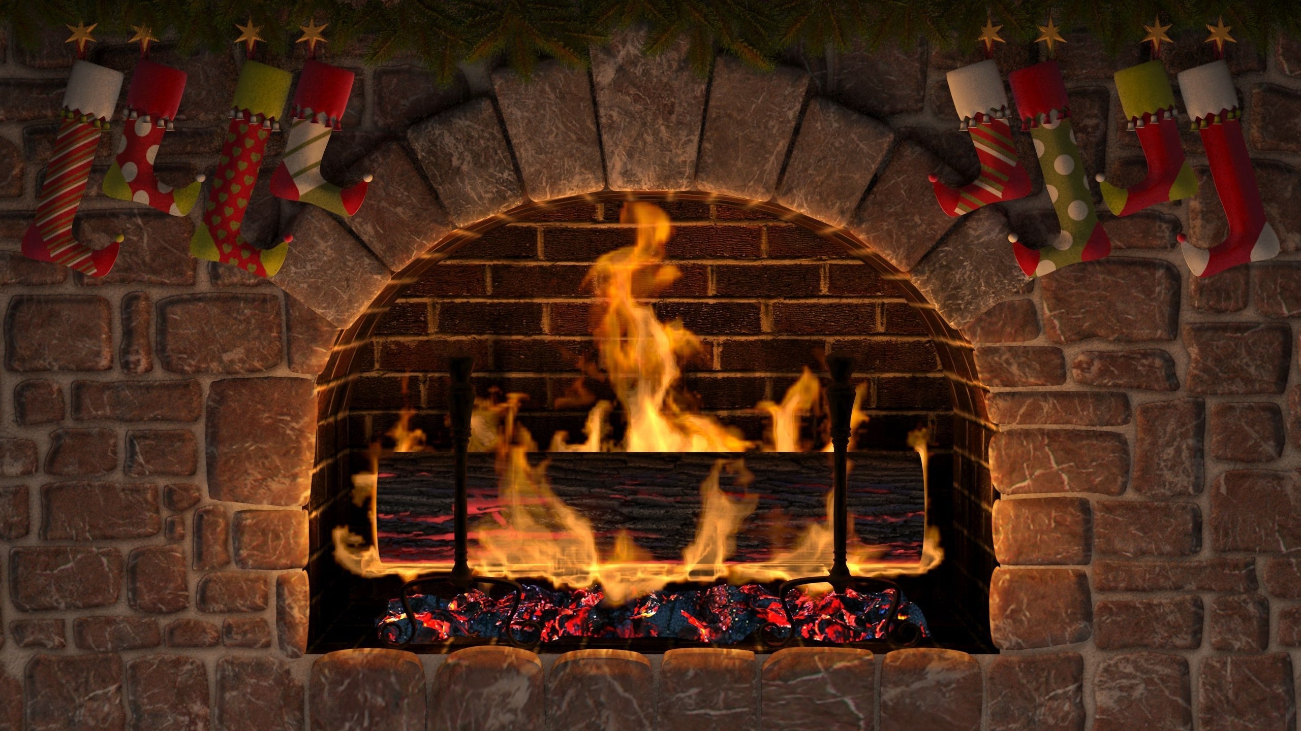 Christmas Fireplace with Christmas Stocking
