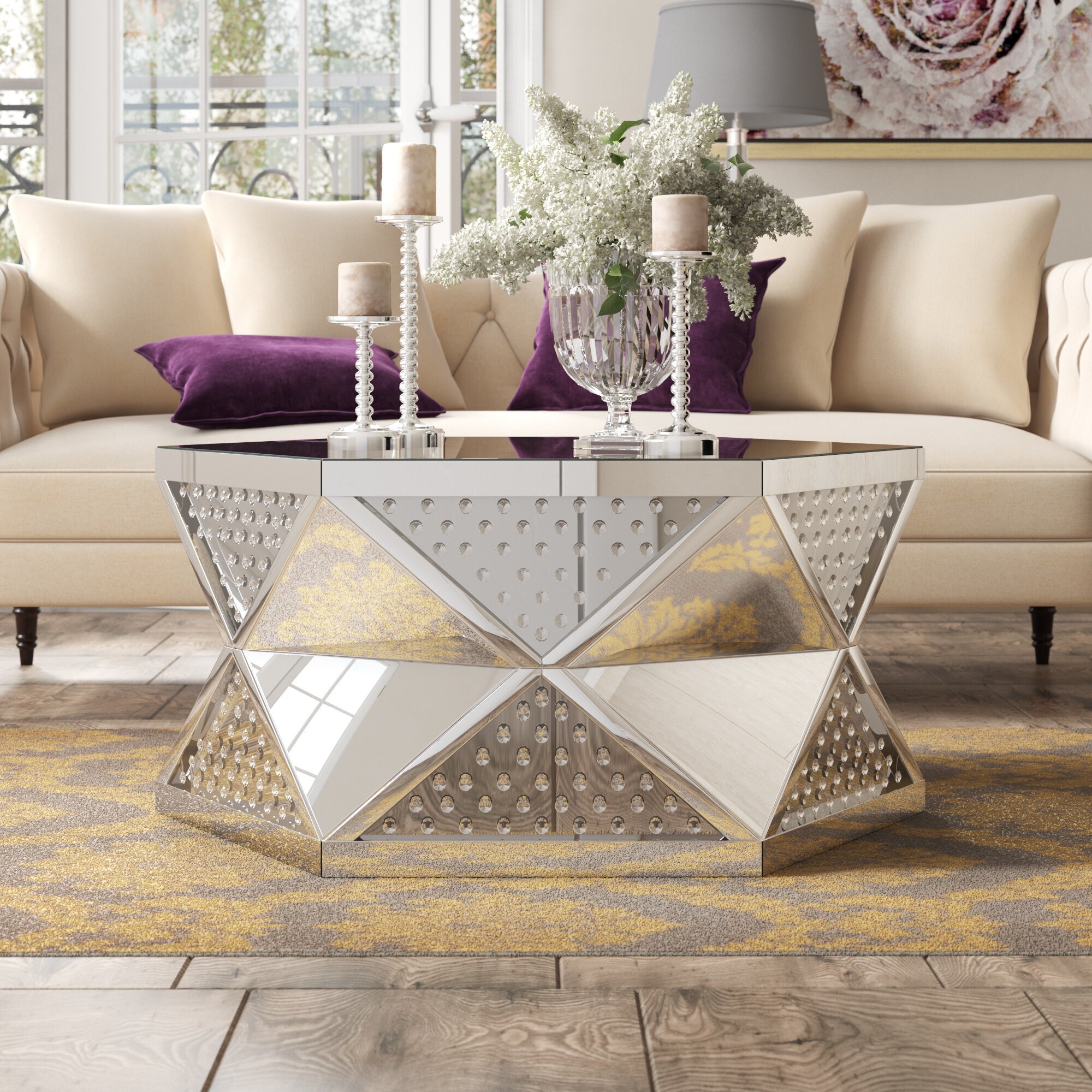 Clear Mirrored Manufactured Wood Coffee Table