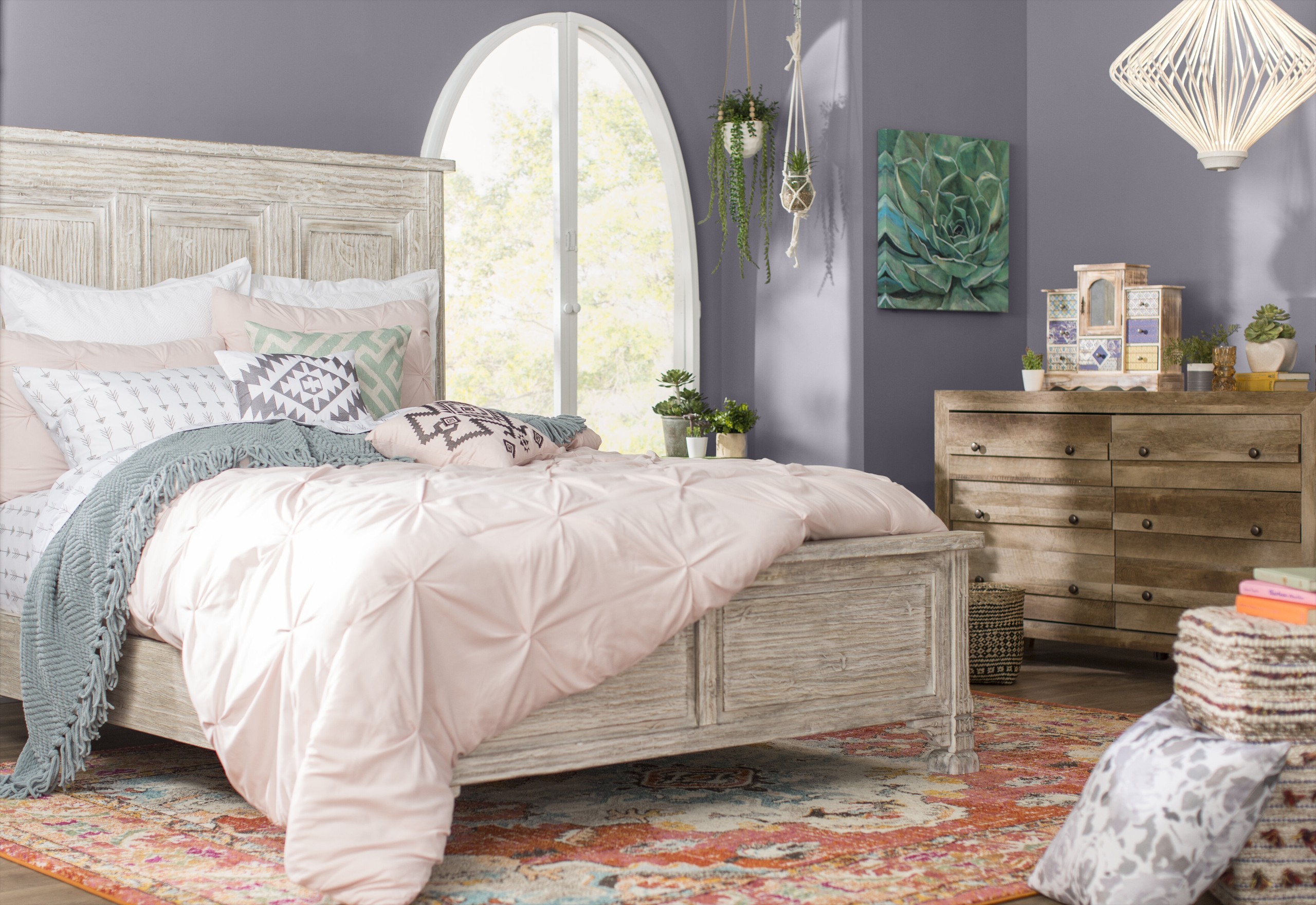 Coral and Purple Bohemian Bedroom Design